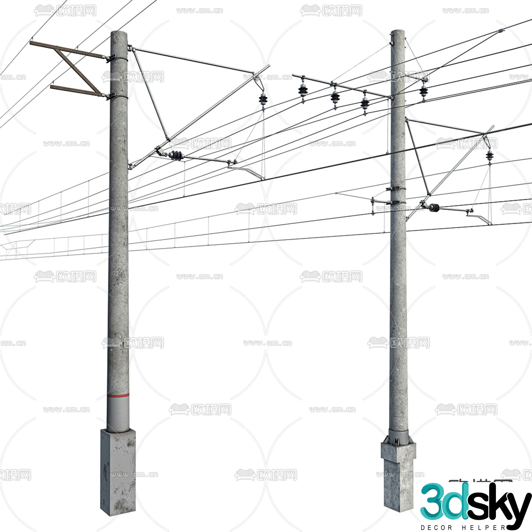 Telephone pole, high voltage line, transformer 3d model