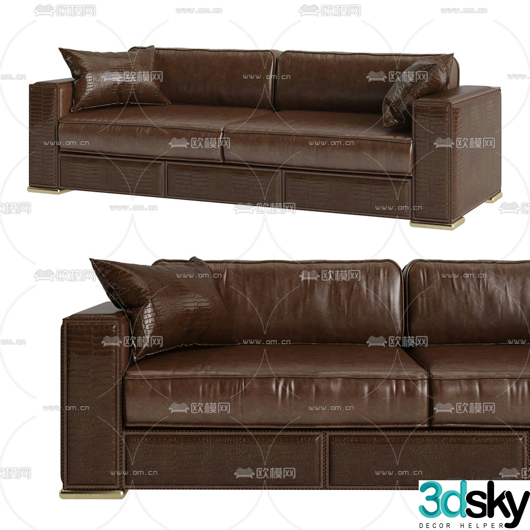 Double sofa leather sofa 3d model
