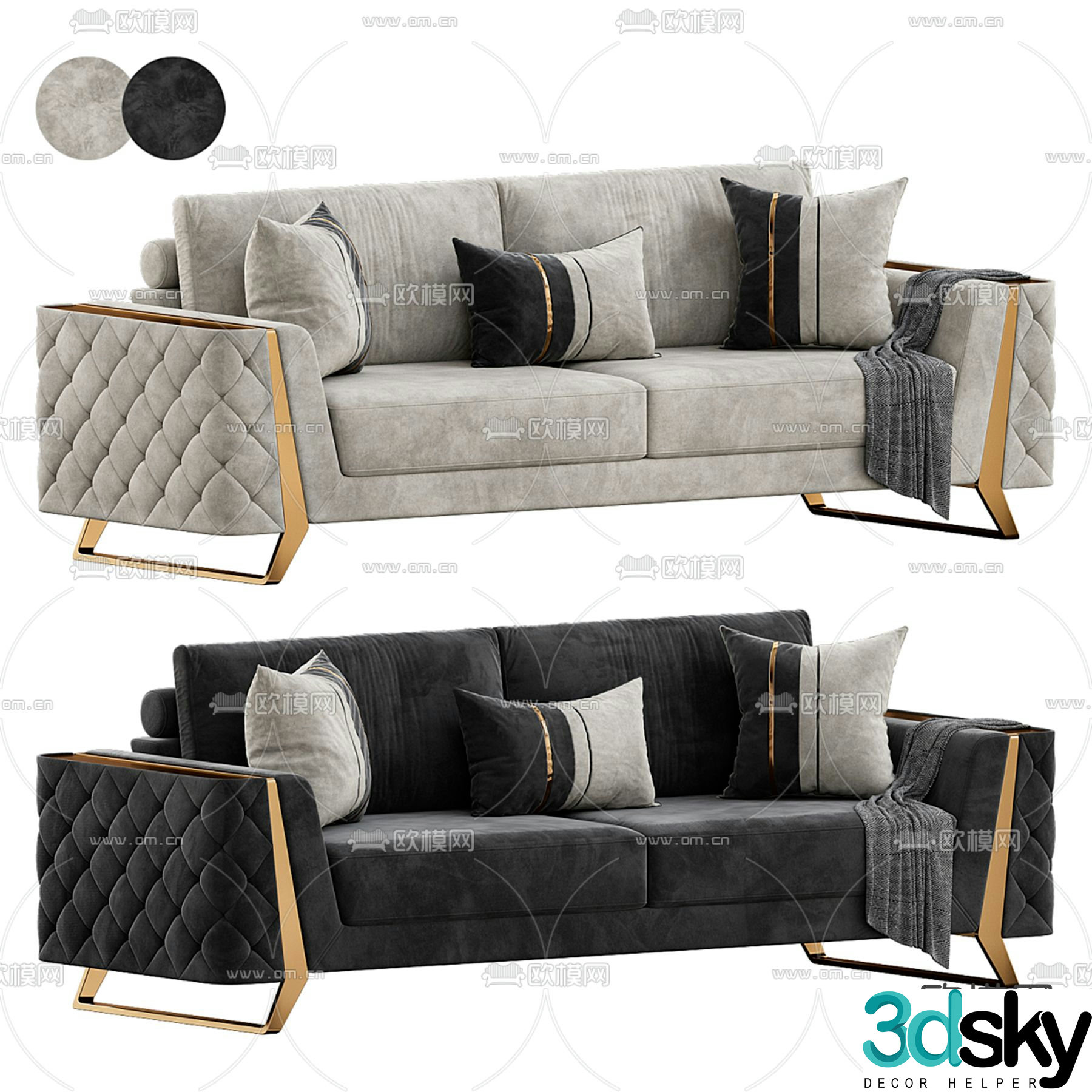 luxury light luxury sofa double sofa 3d model