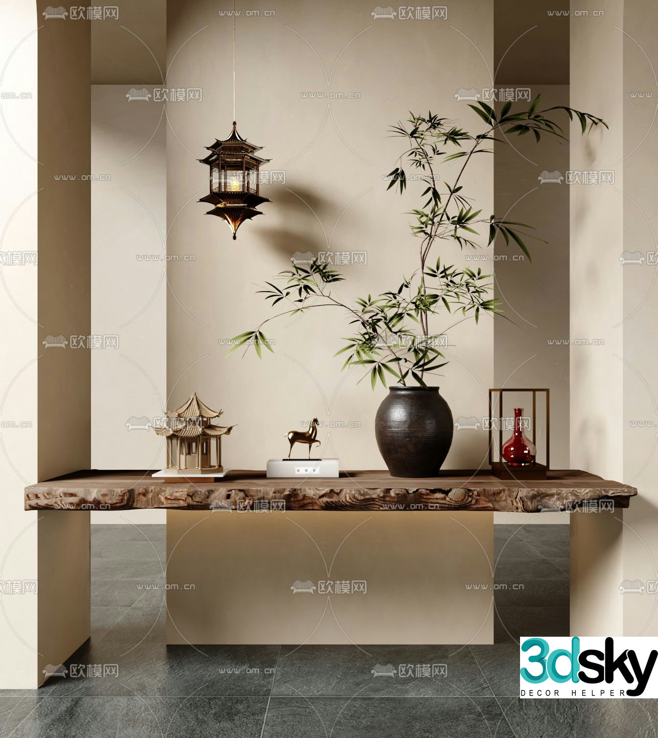 New Chinese style ornaments decorations sculptures pottery jars 3D model of bamboo