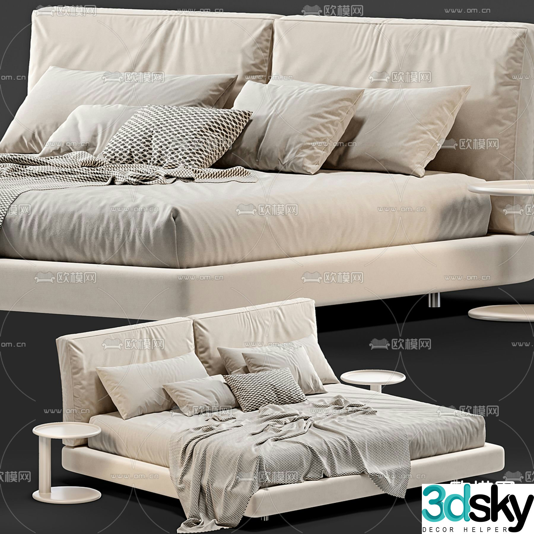 velvet fabric double bed commercial bed 3d model