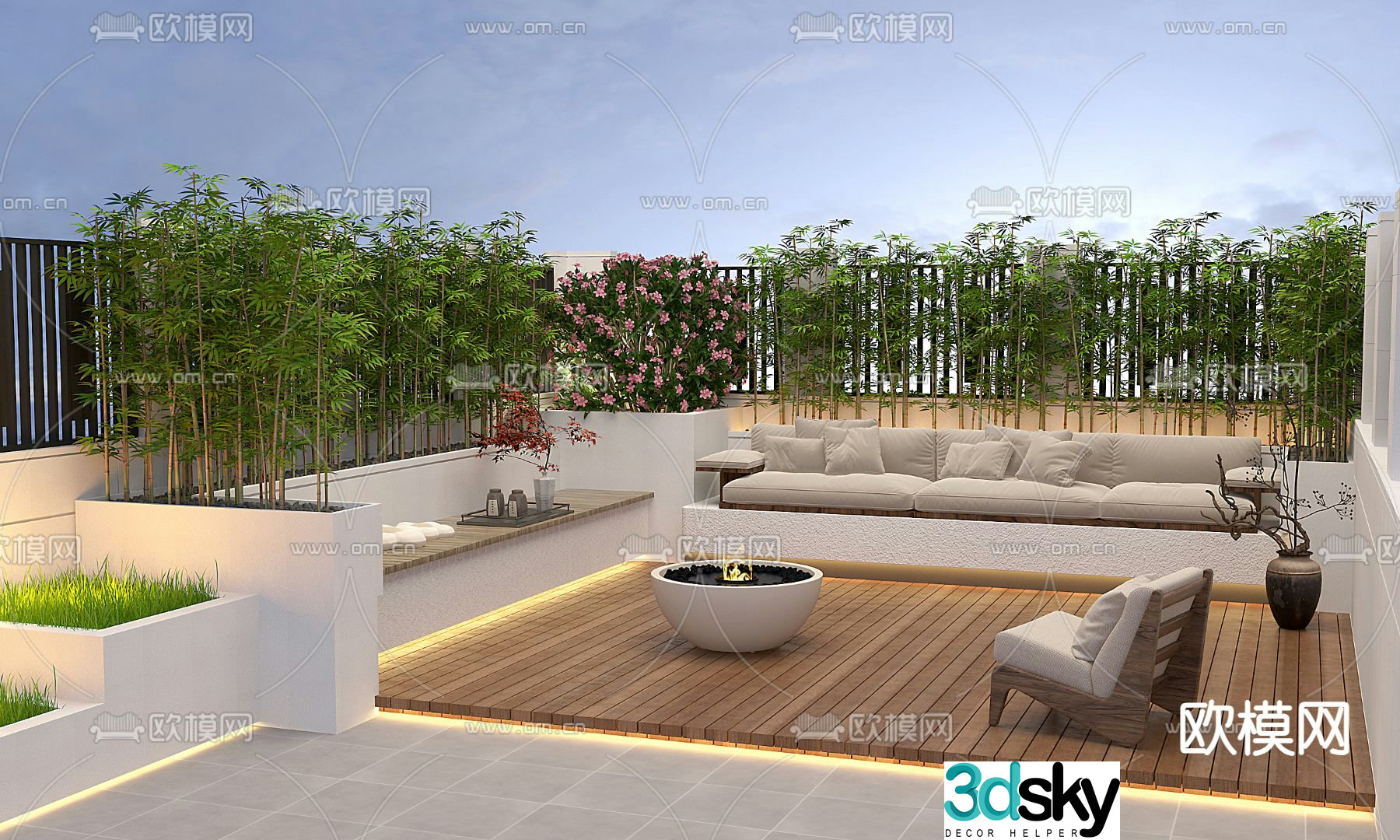 Roof garden rooftop balcony 3d model