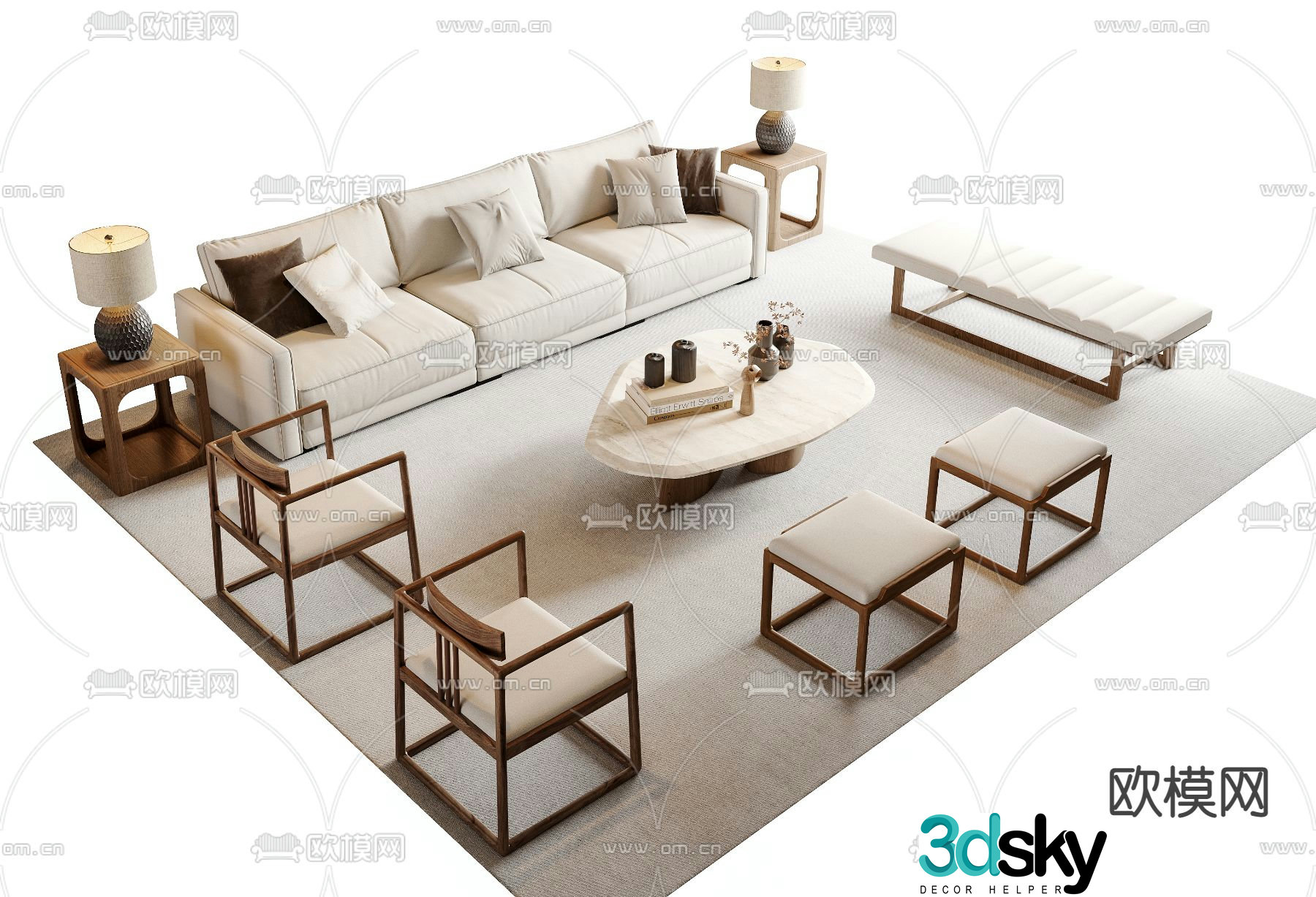 New Chinese style sofa coffee table combination leisure sofa 3d model