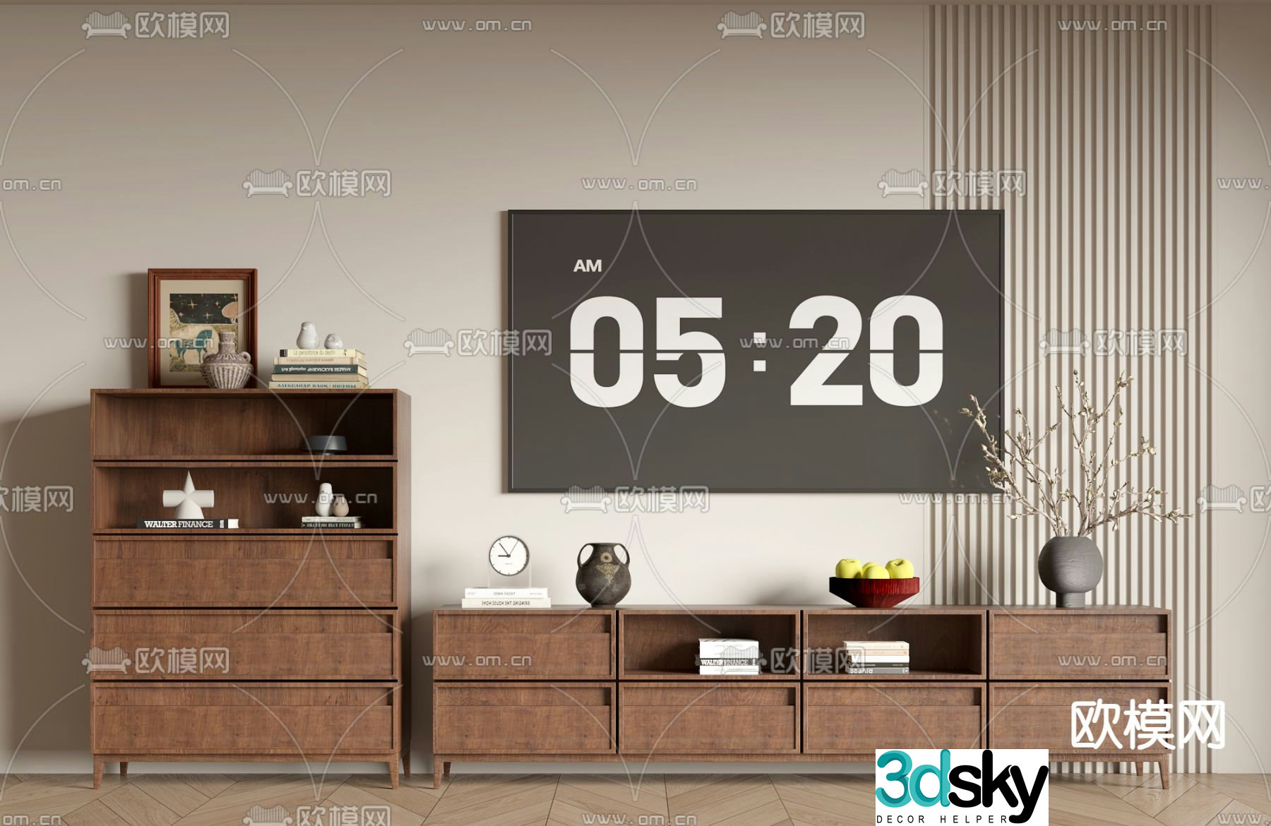 Middle style TV cabinet low cabinet 3d model
