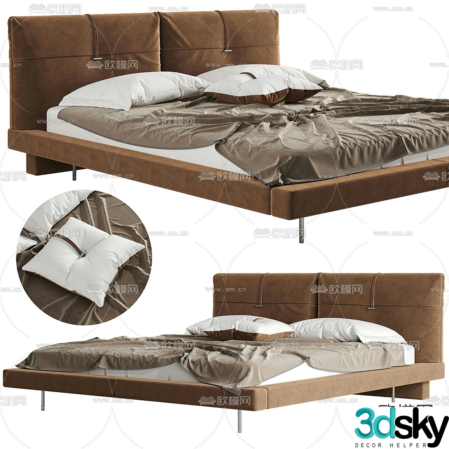 velvet fabric double bed 3d model
