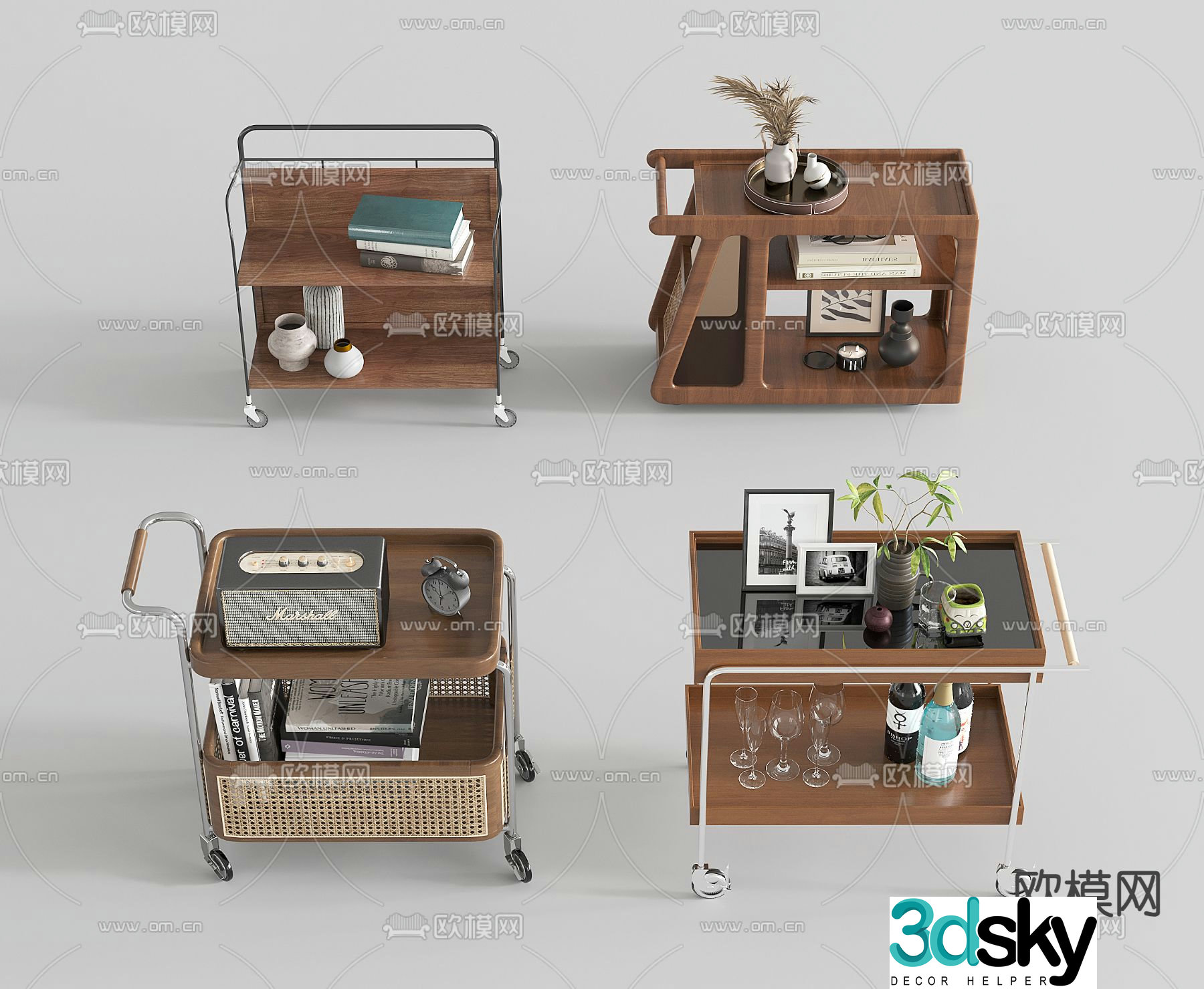 Medieval style trolley mobile trolley corner table 3D model