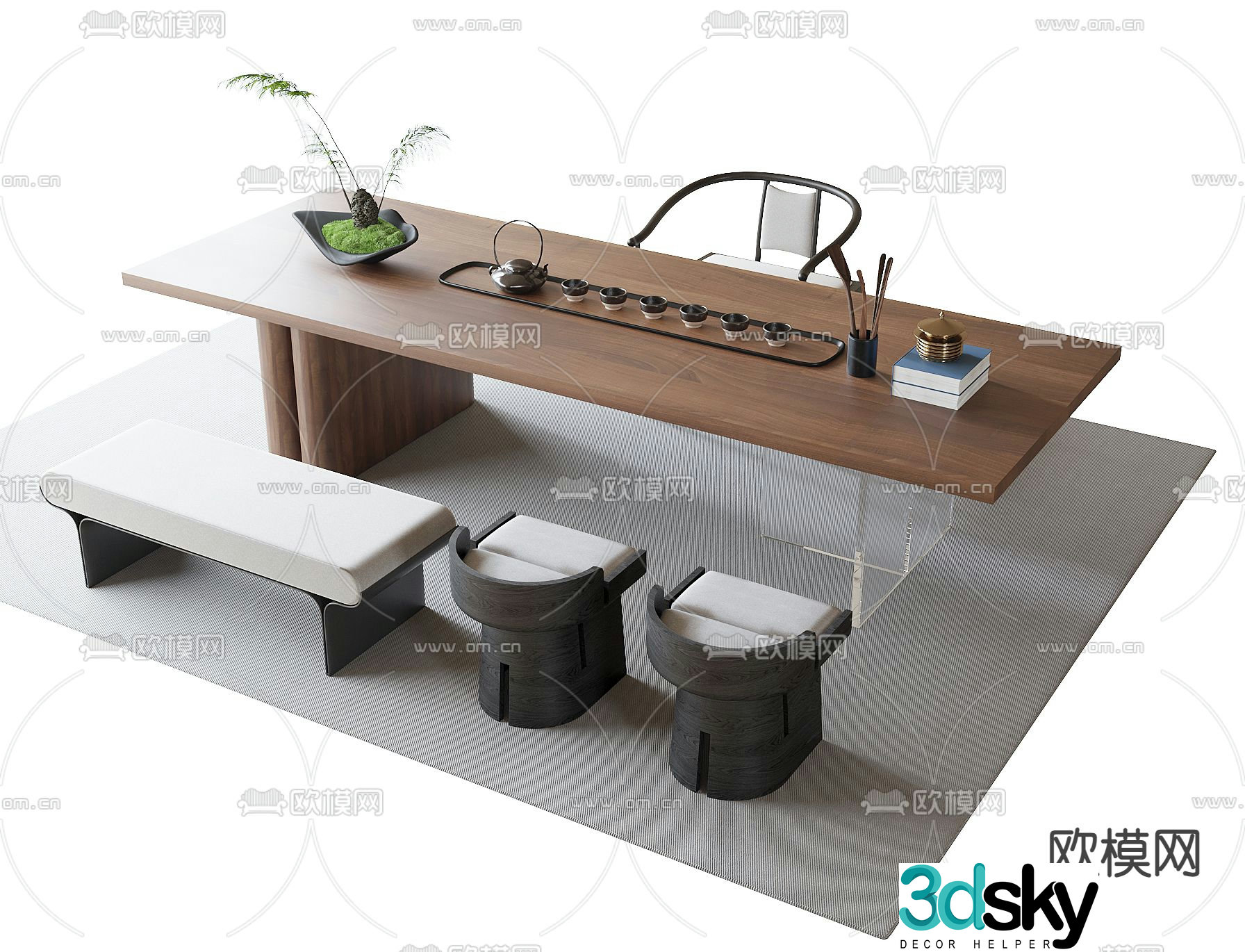 New Chinese style tea table tea table 3d model