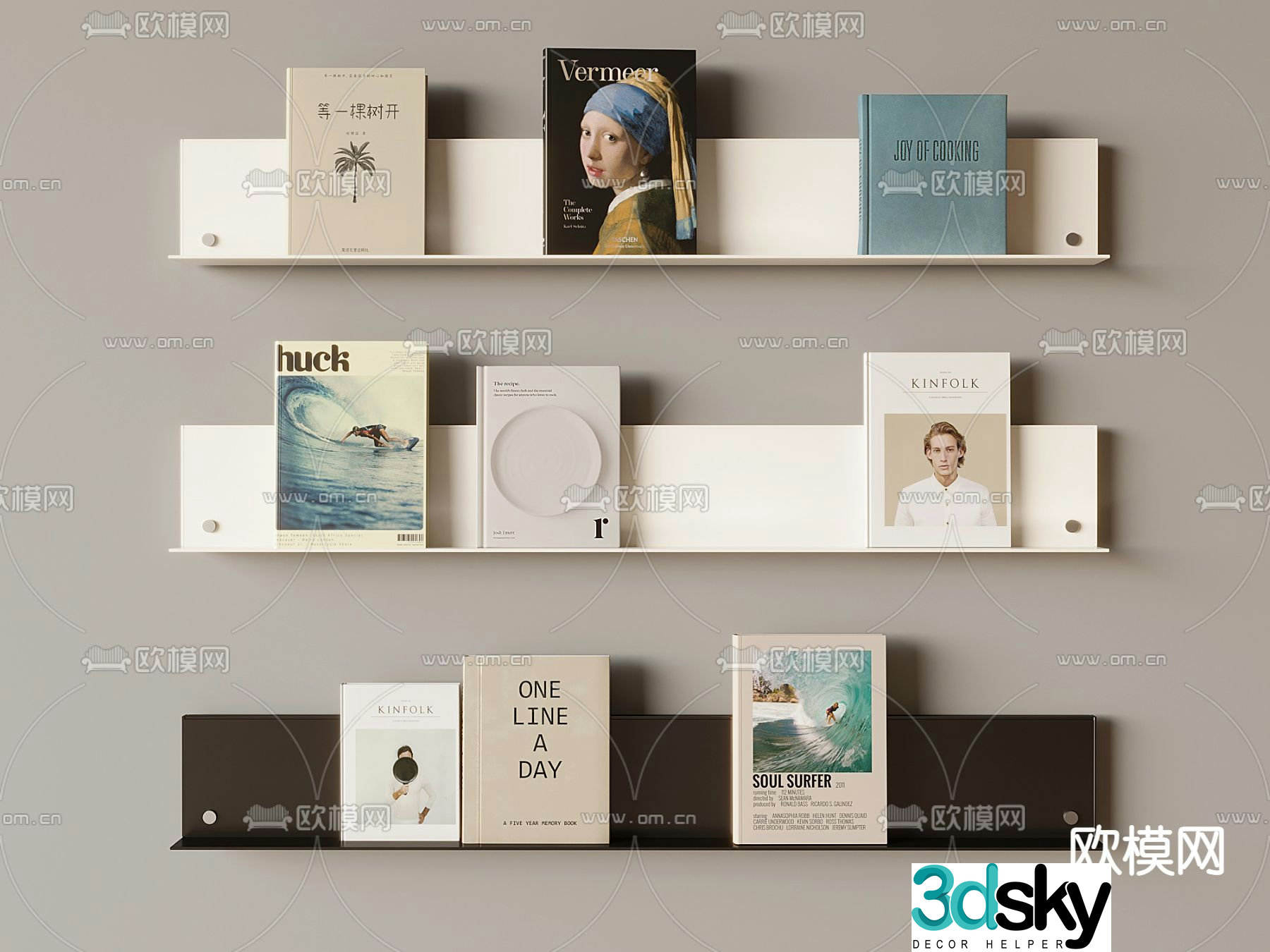 Nordic shelf partitioned bookshelf 3D model