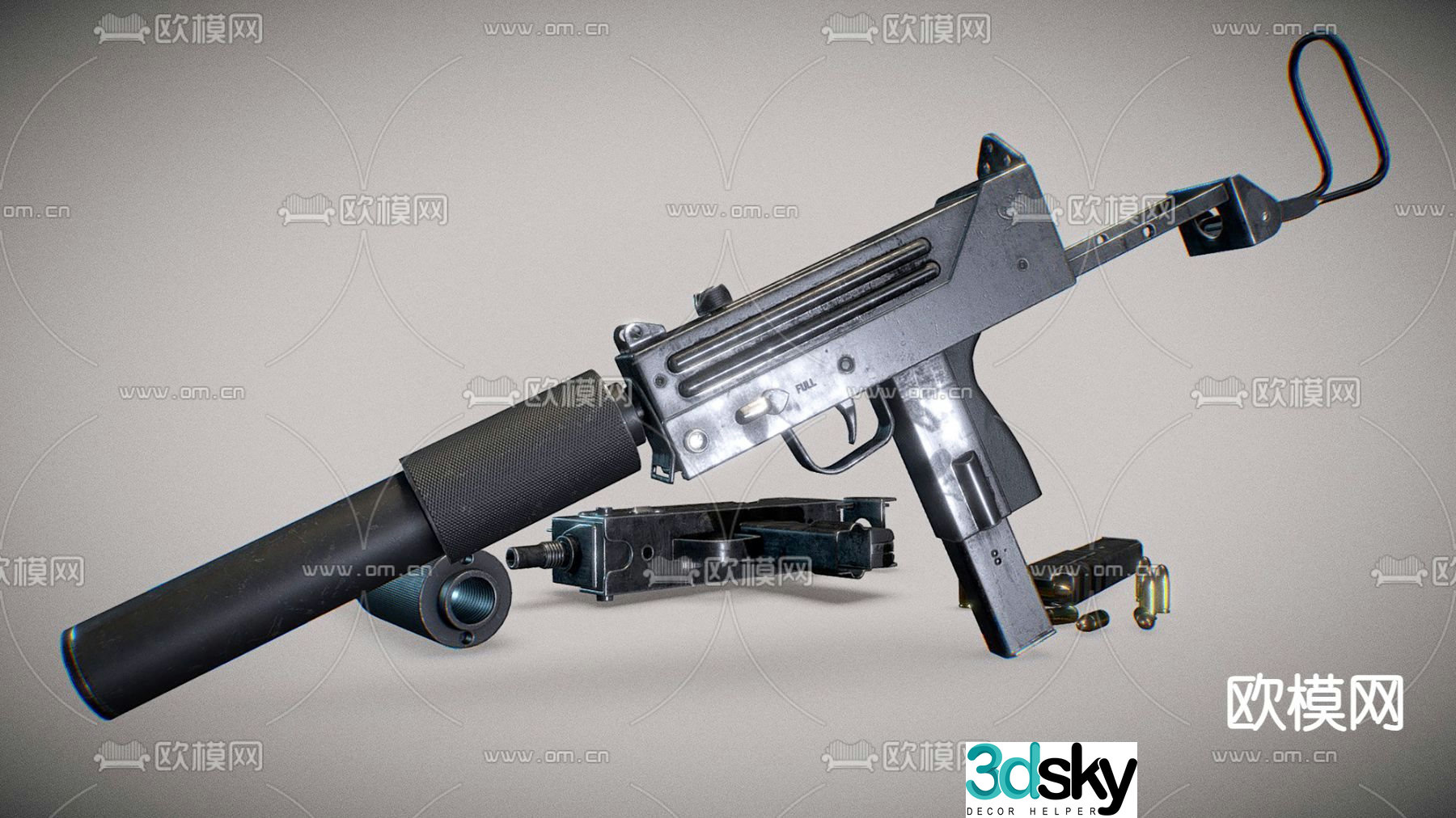gun silenced gun pistol 3d model