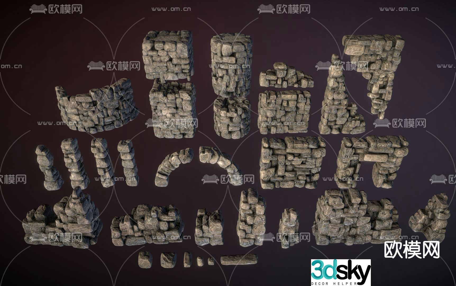 stone wall stone pillar landscape stone 3d model