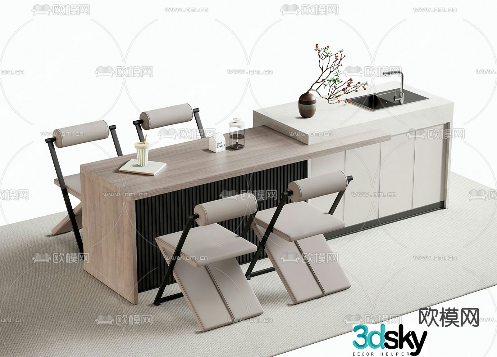Western kitchen bar dining bar chair 3d model