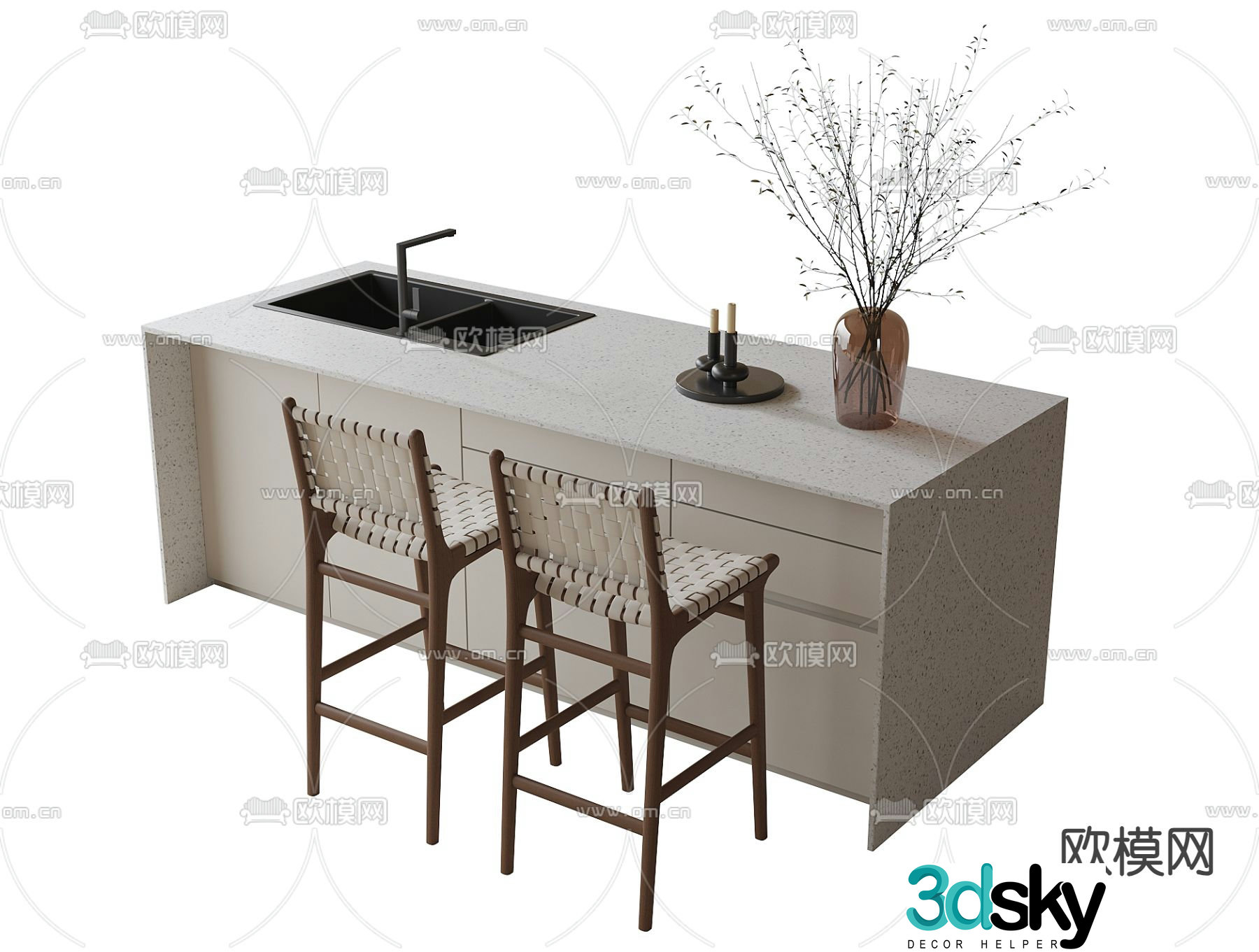 Island counter bar chair 3d model