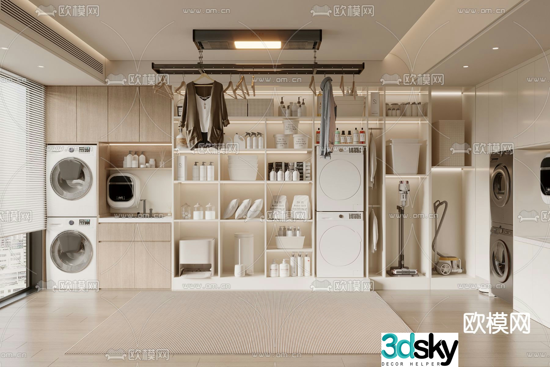 Balcony cabinet laundry room washing machine 3d model