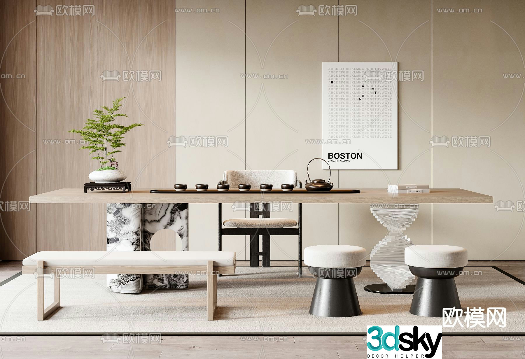 Tea table and chairs tea table 3d model