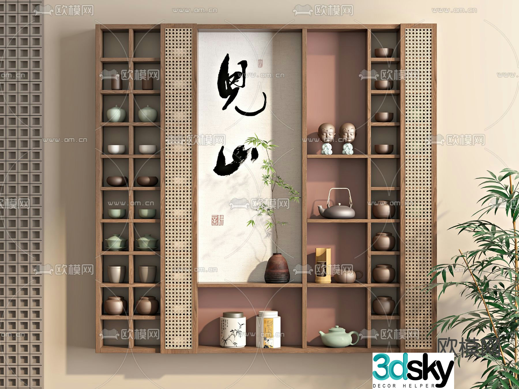 New Chinese style storage rack decorative rack 3D model