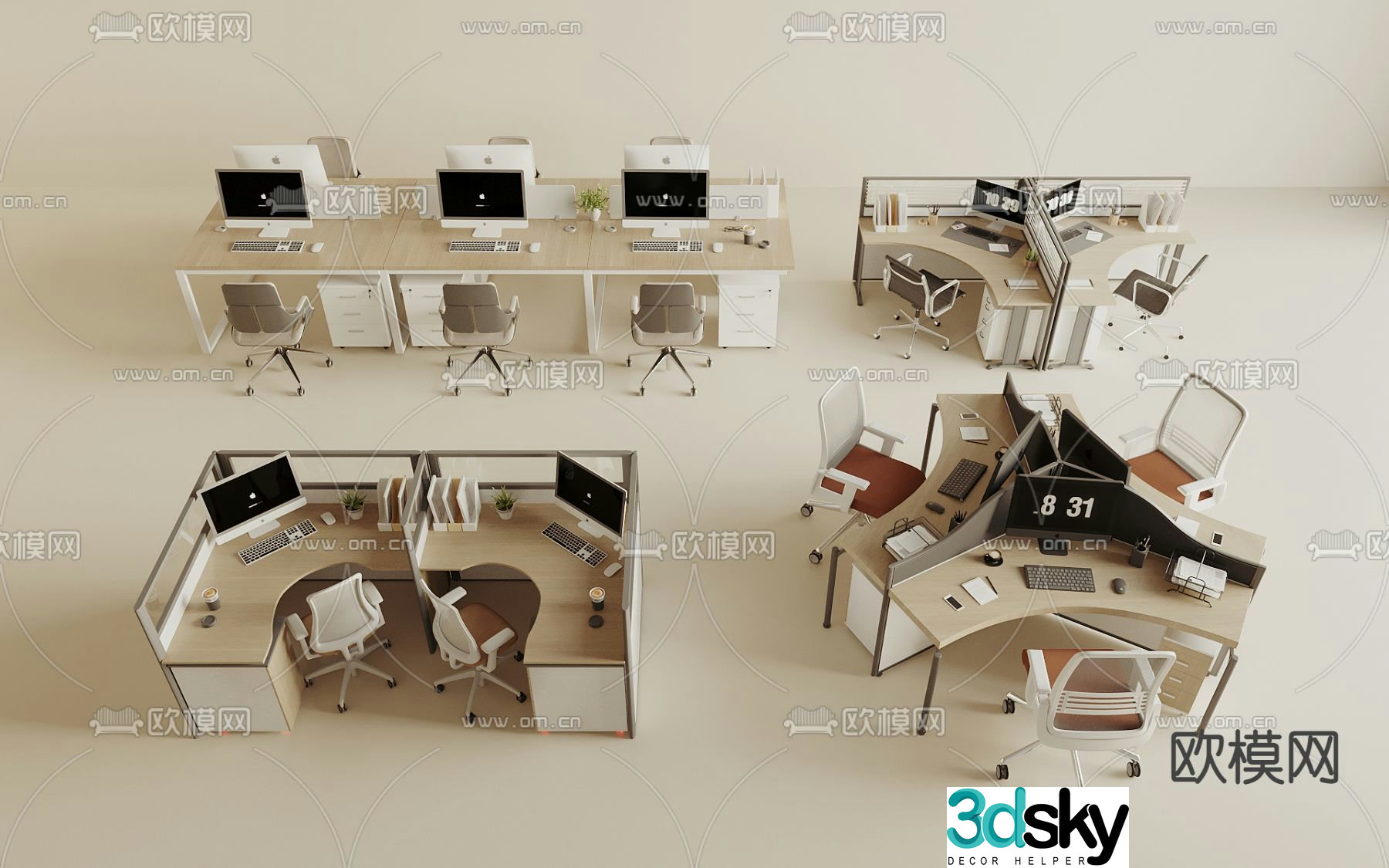 Office desk and chair office furniture 3d model