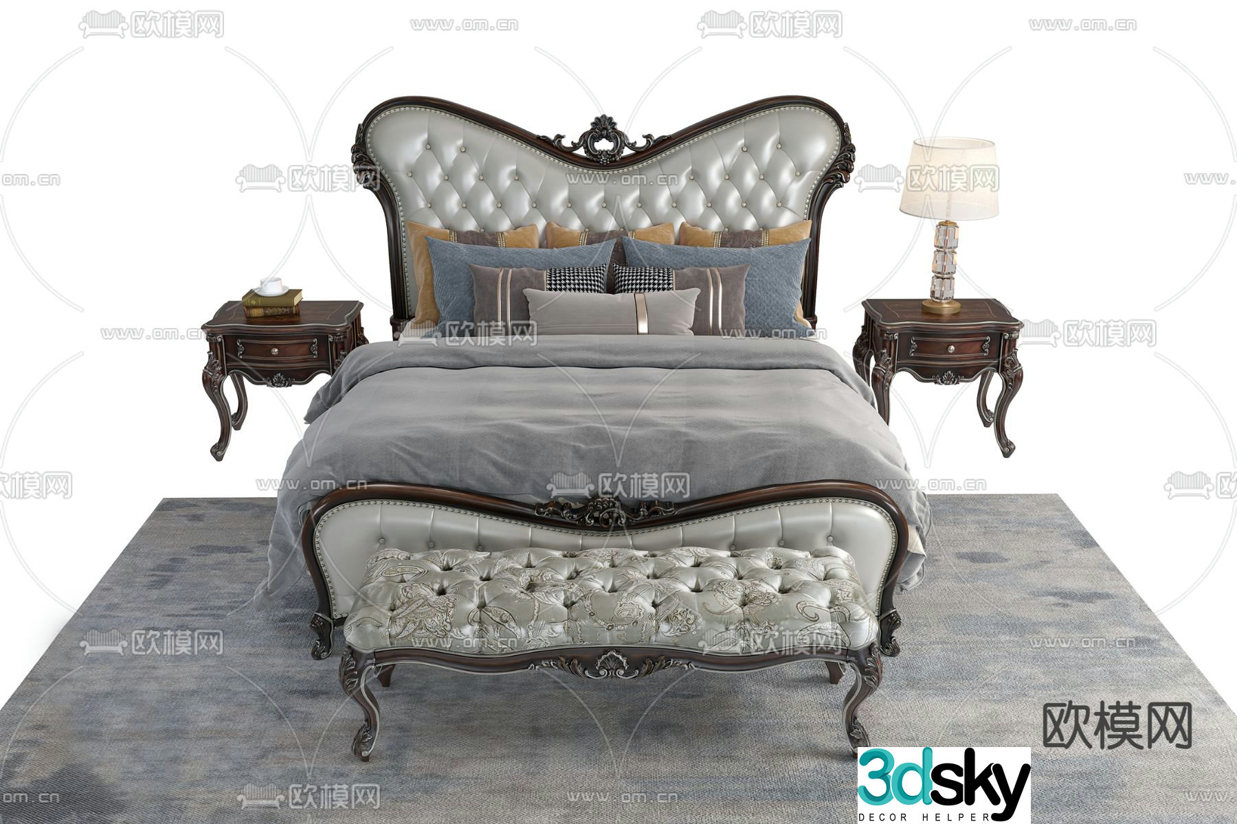 European double bed 3d model