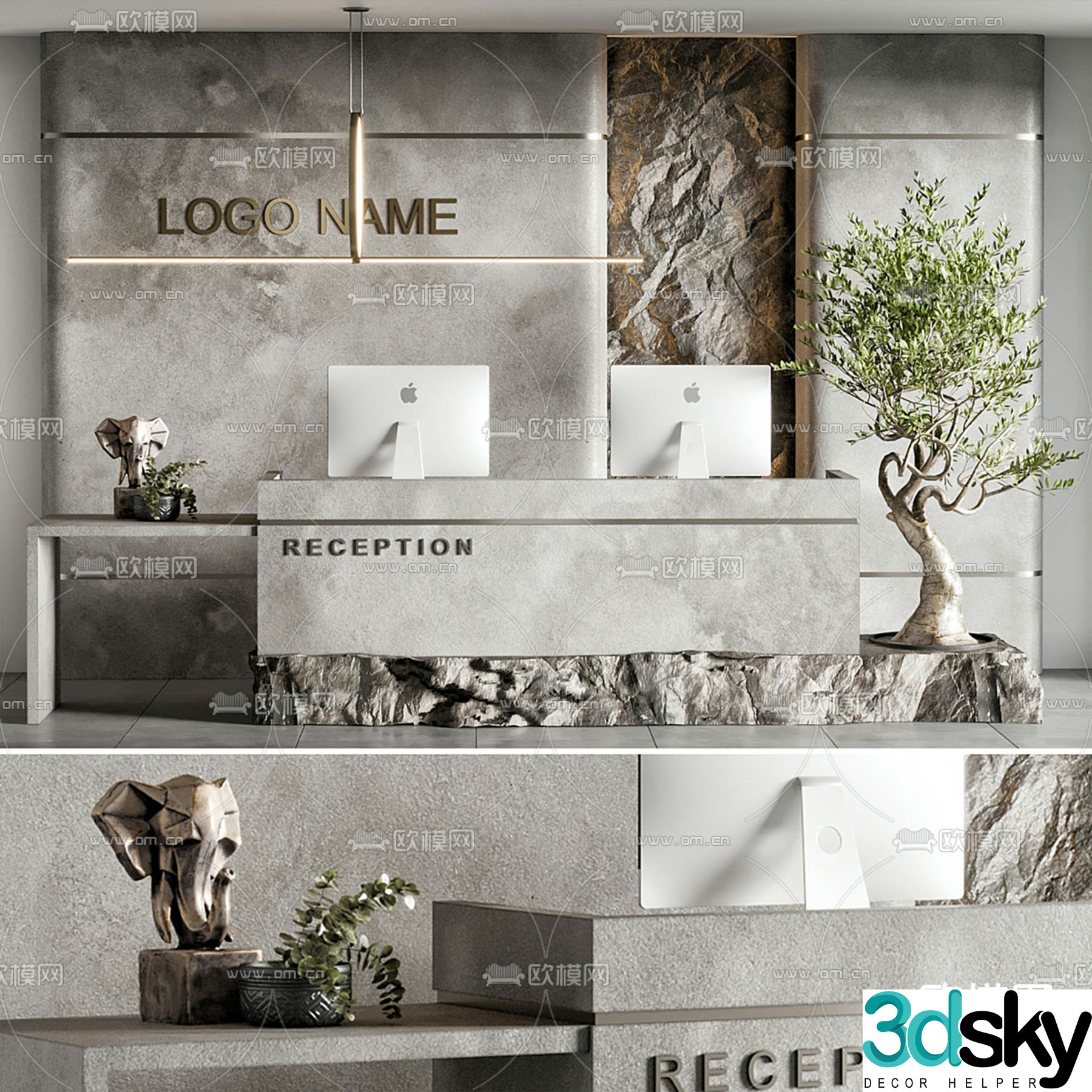 Front desk reception desk service desk 3d model