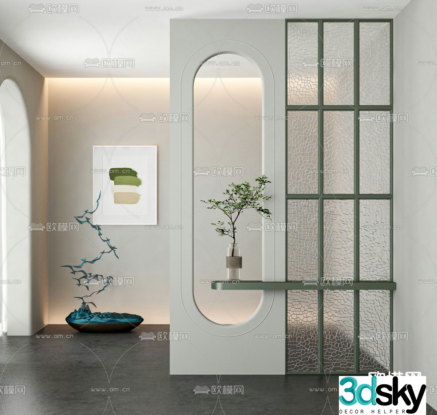 Wabi-sabi style entrance partition glass partition 3D model