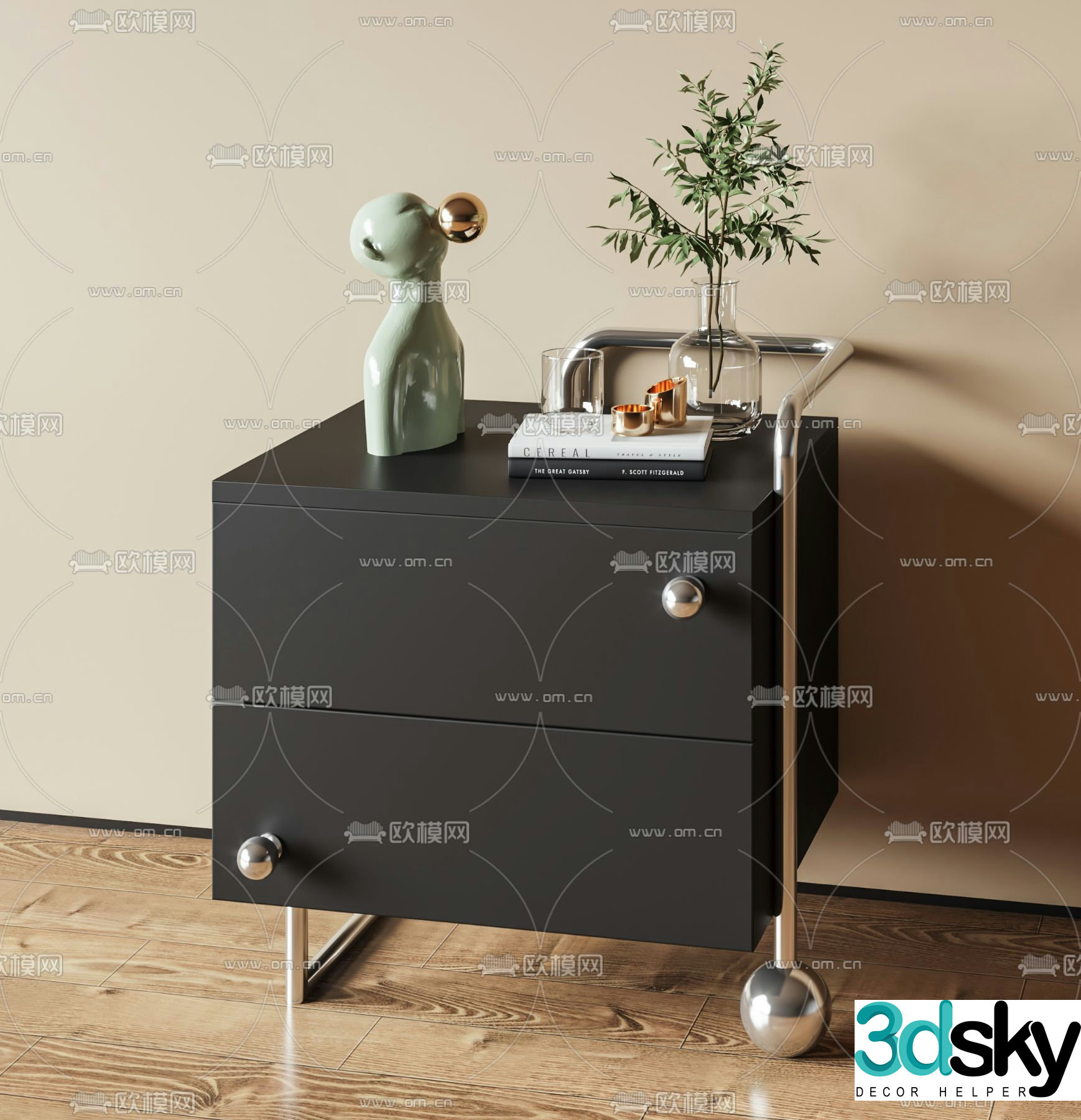 Bedside table black bedside table 3d model