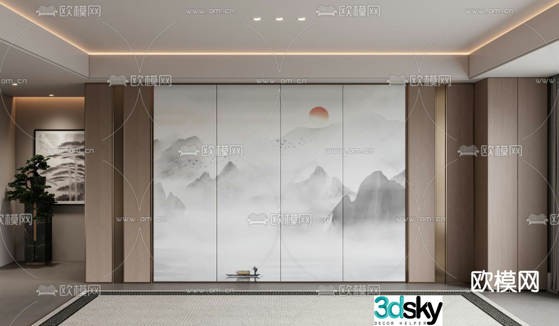 New Chinese style living room background wall 3d model
