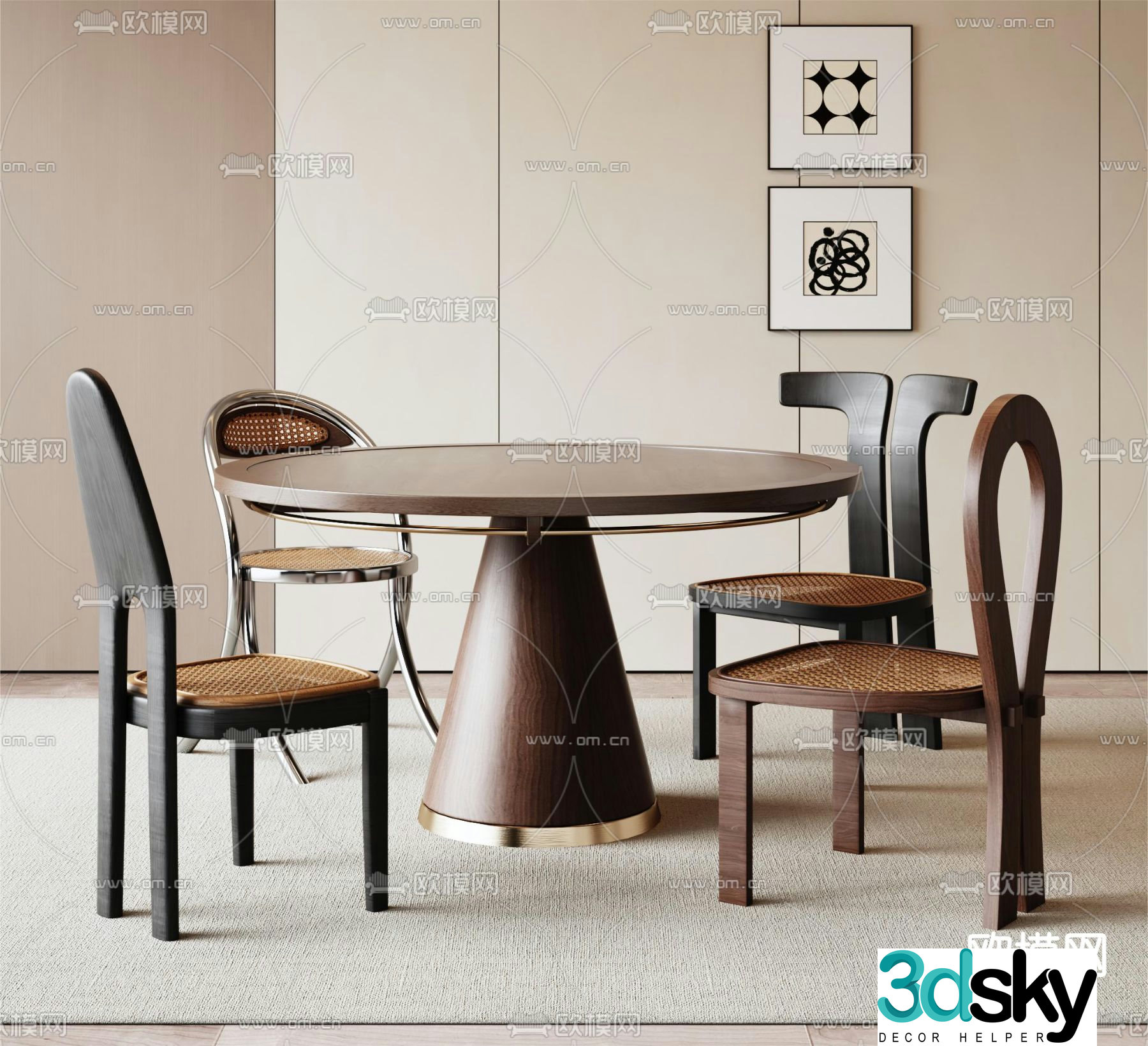 Medieval style dining table and chairs 3d model