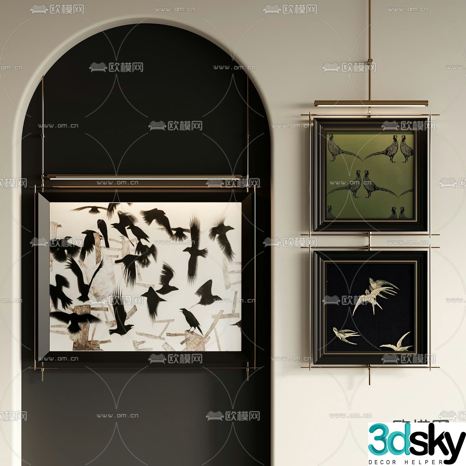 Middle-aged style hanging paintings decorative paintings 3D model