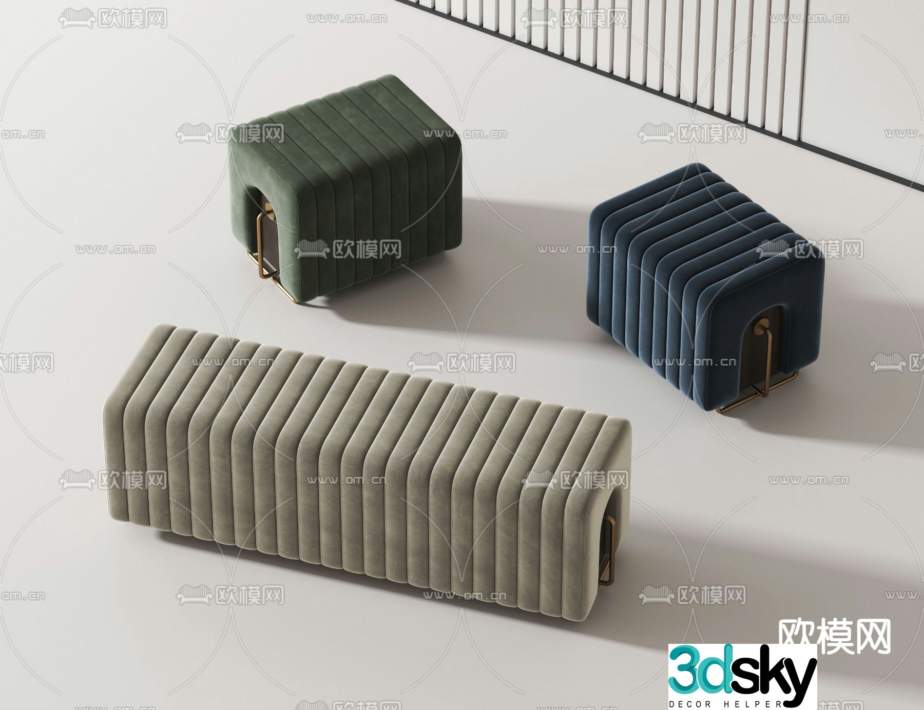 Light luxury footrest bedside stool 3d model