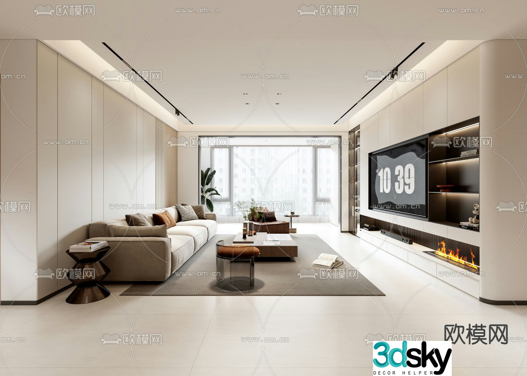 Modern living and dining room 3d model