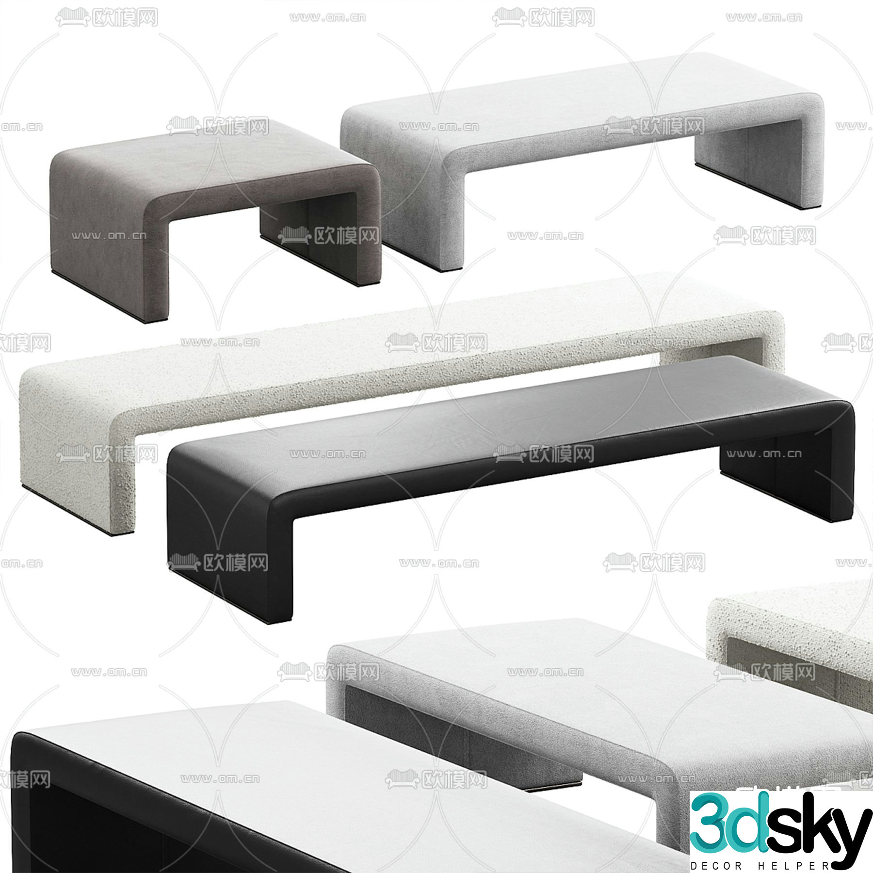 Tacchini bed end stool footrest 3d model