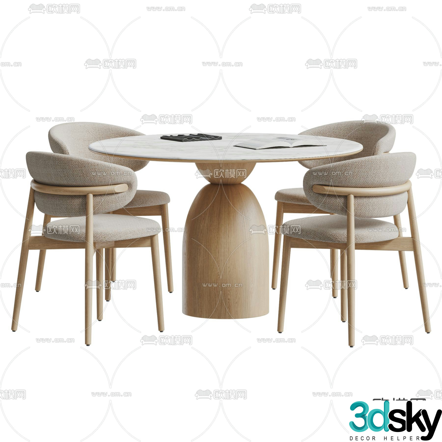Cream style dining table and chairs 3d model