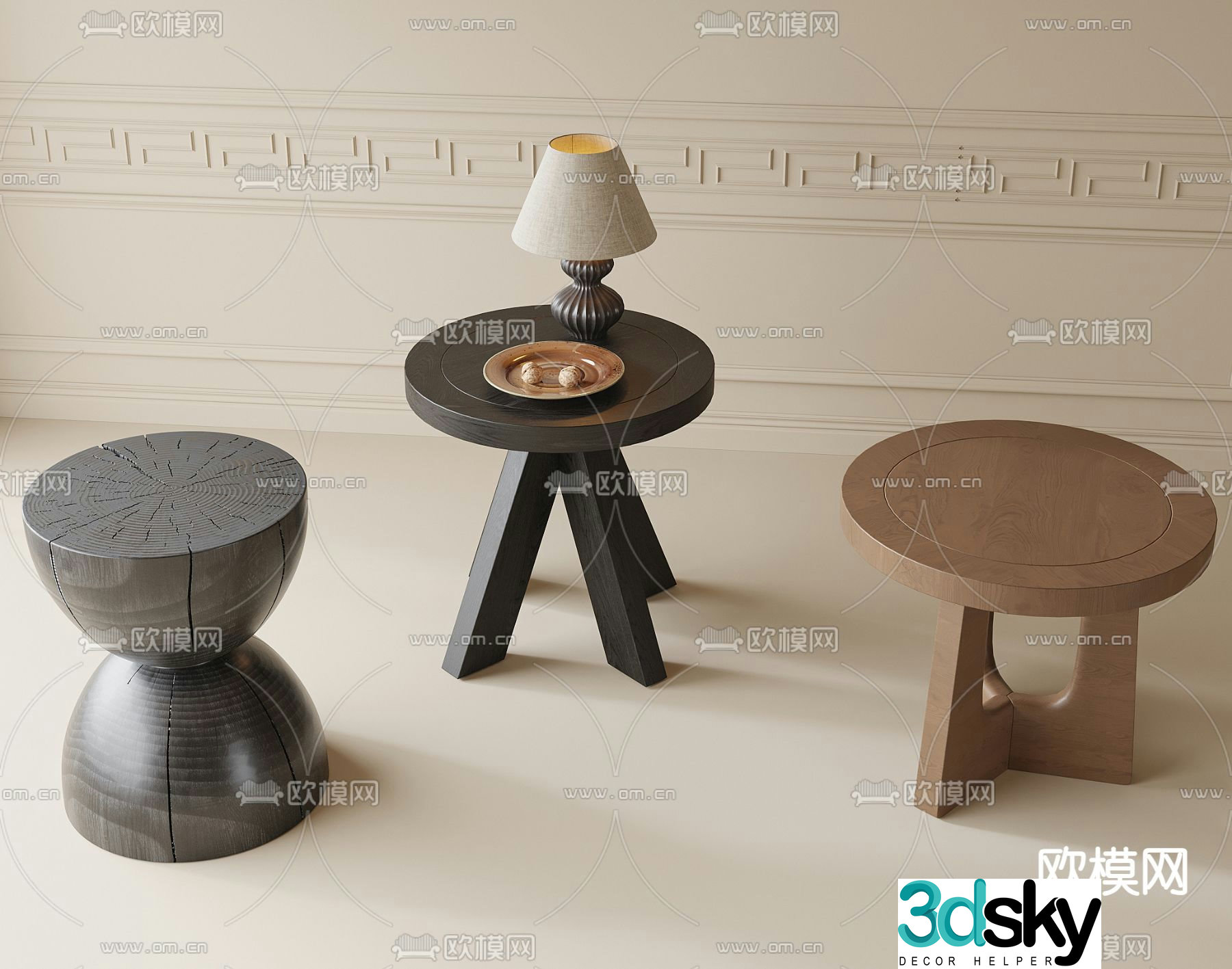 Medieval style round table side table corner table 3D model