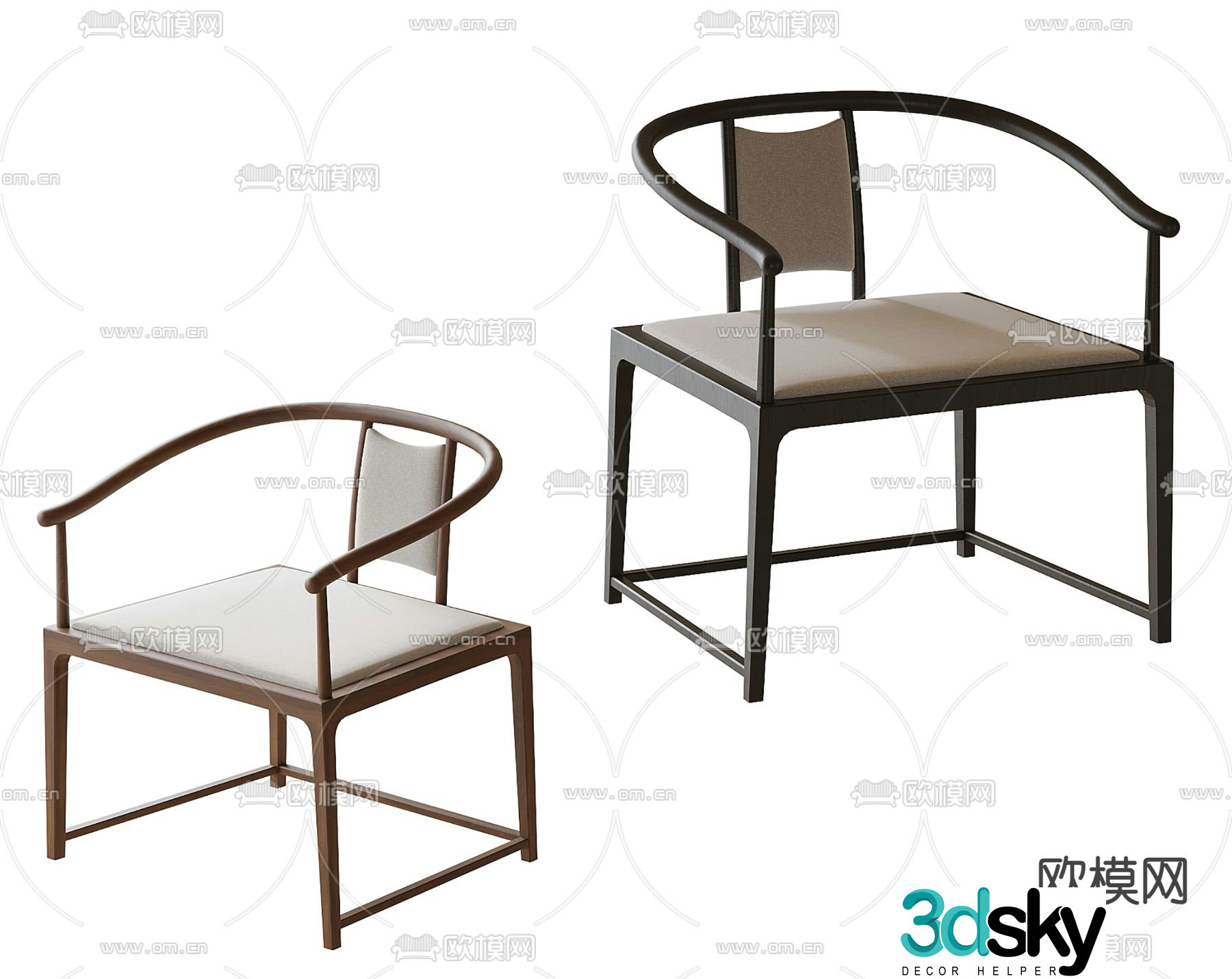 New Chinese dining chair single chair 3d model