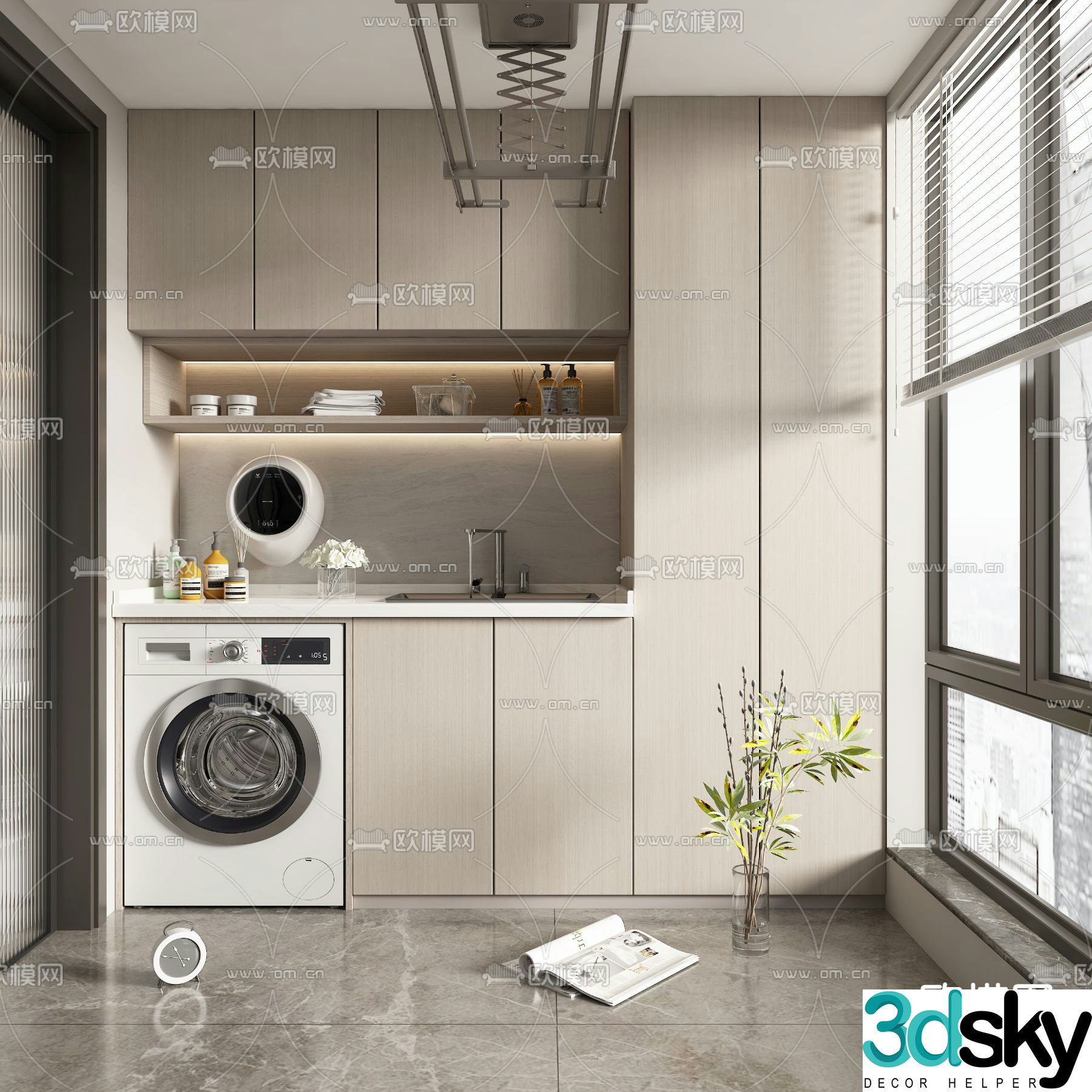 Balcony washing machine cabinet laundry room 3d model