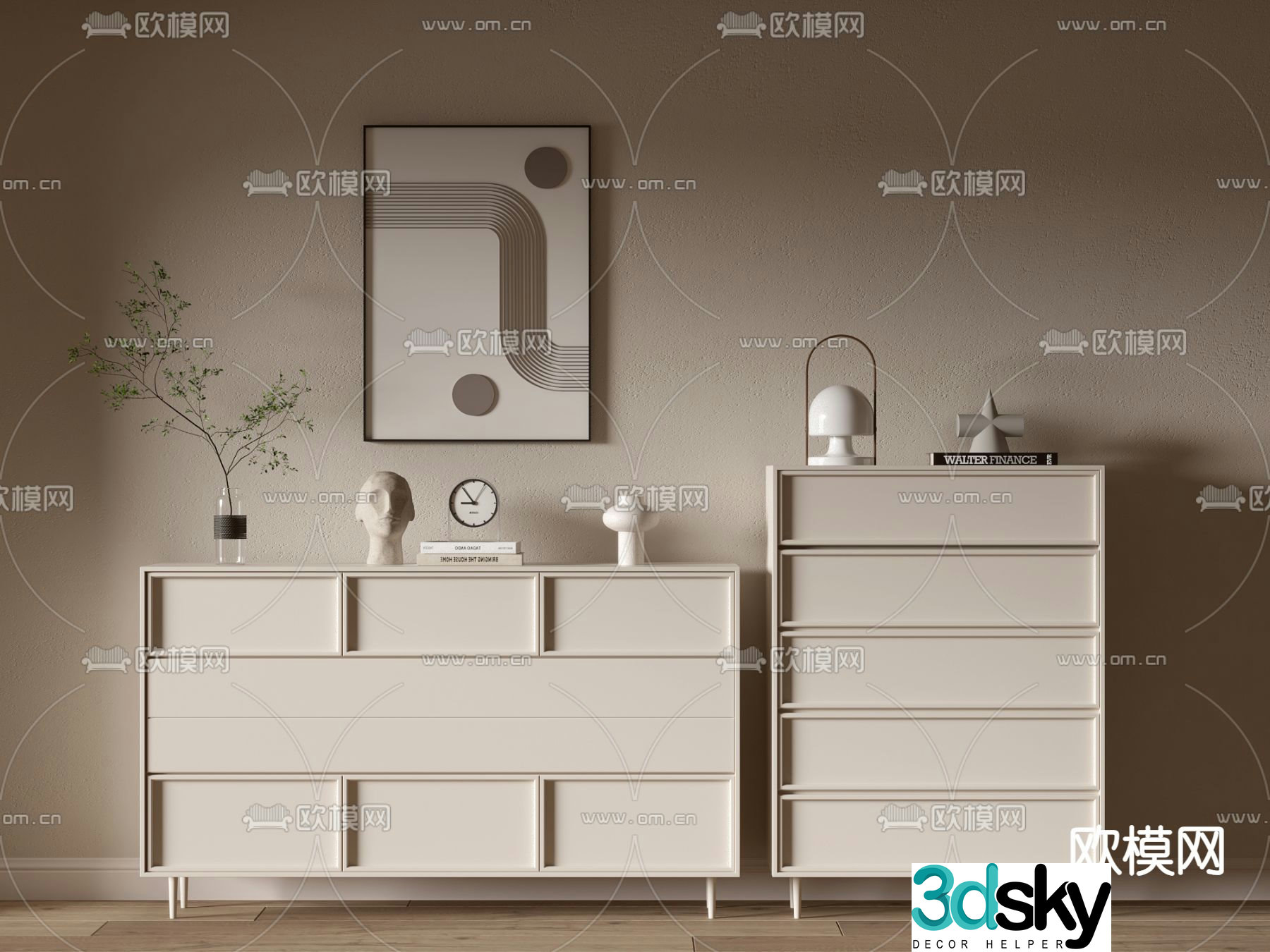 Creamy wind chest cabinet side cabinet 3d model