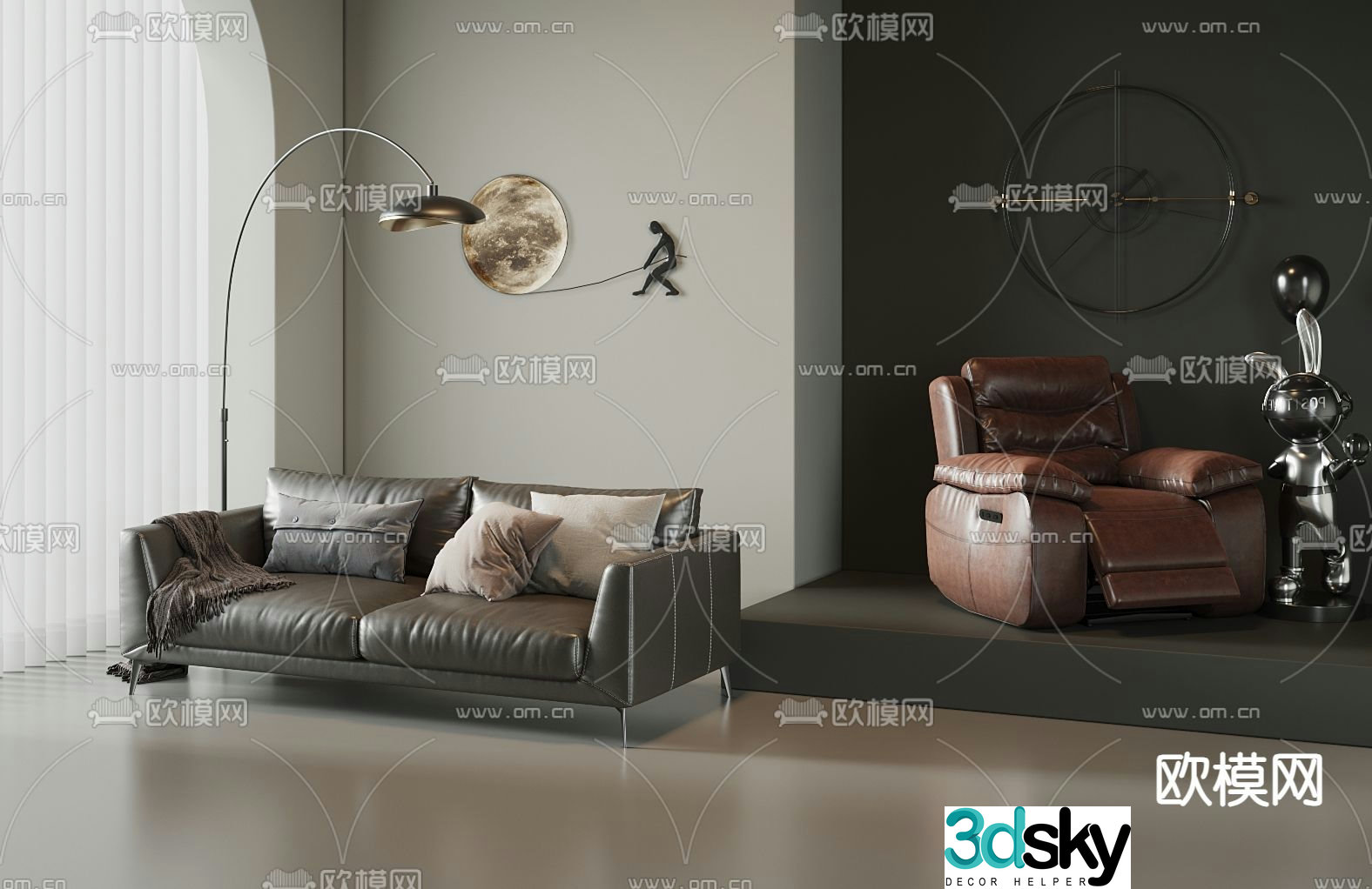 Leather Sofa Double Sofa 3d model
