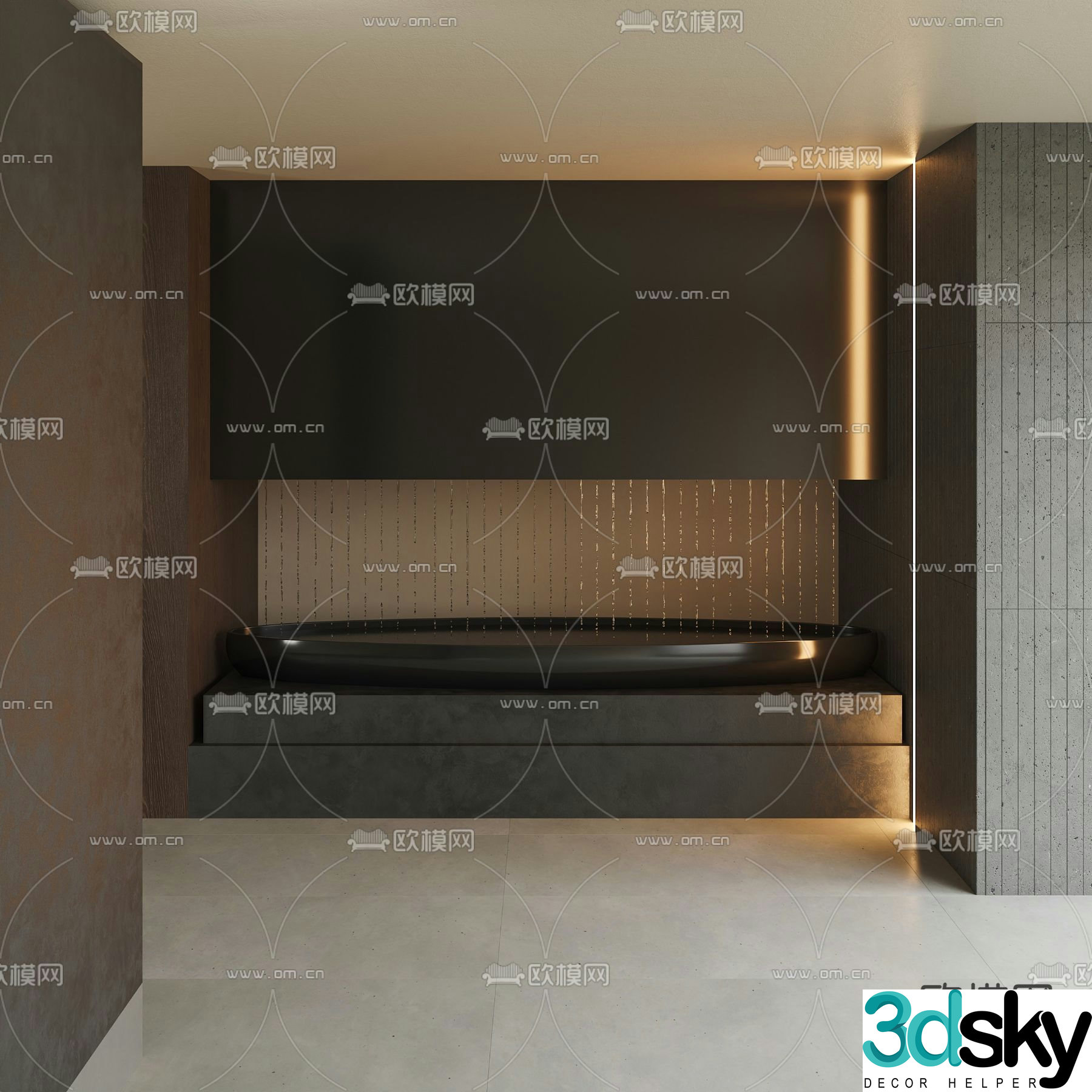 Entrance landscaping 3D model of stacked water feature wall