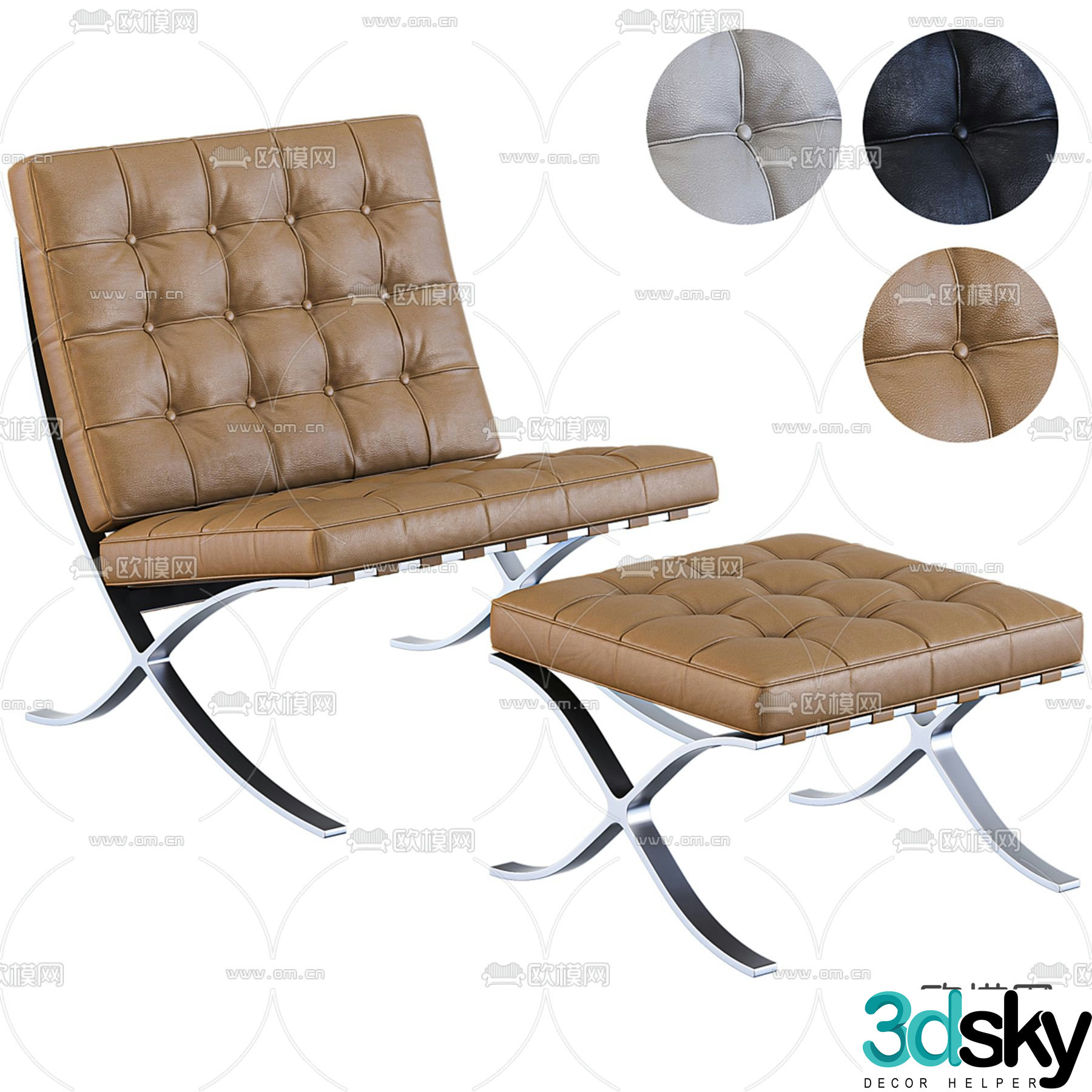 Barcelona chair lounge chair 3d model