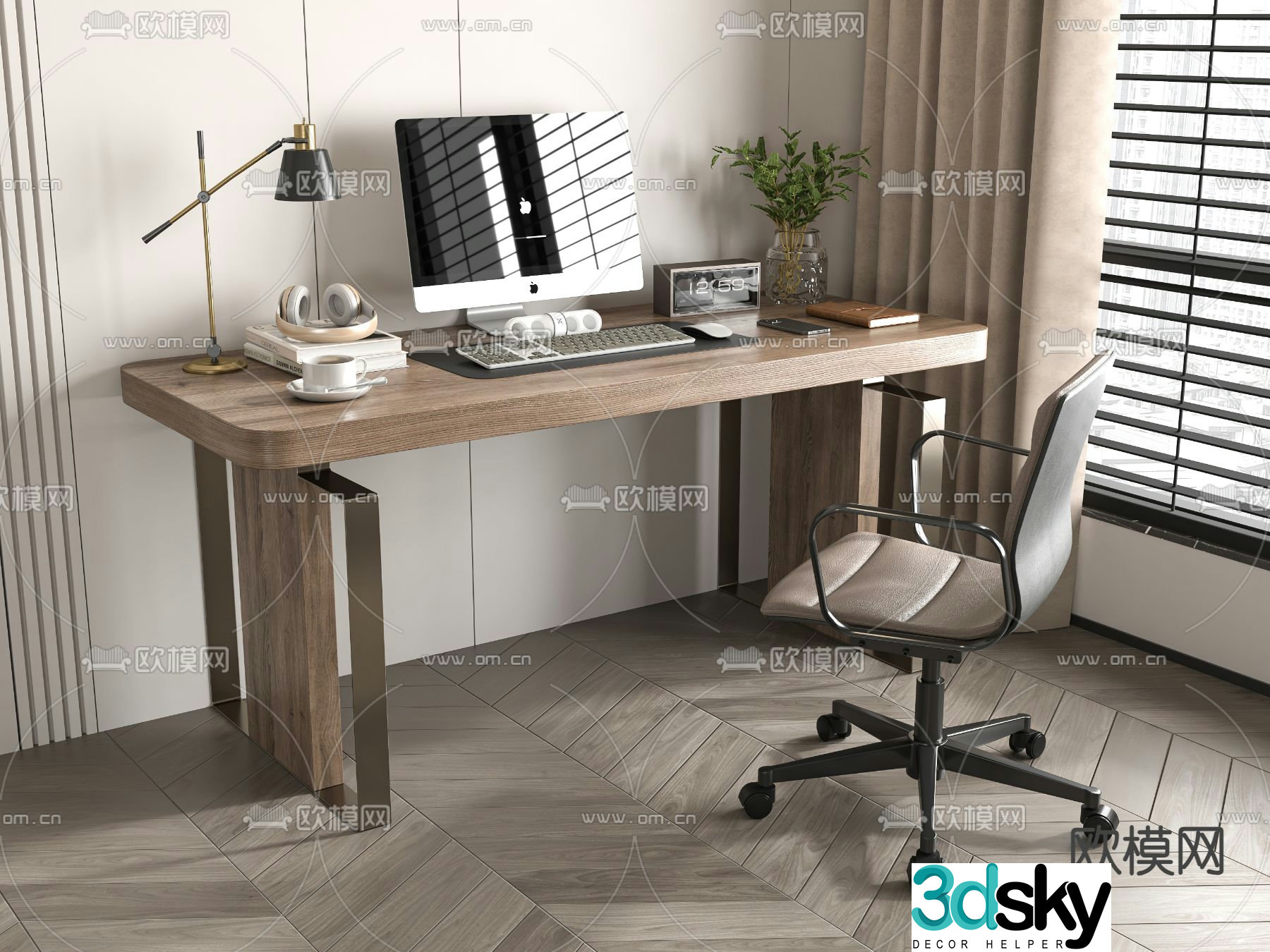 modern desk writing desk 3d model