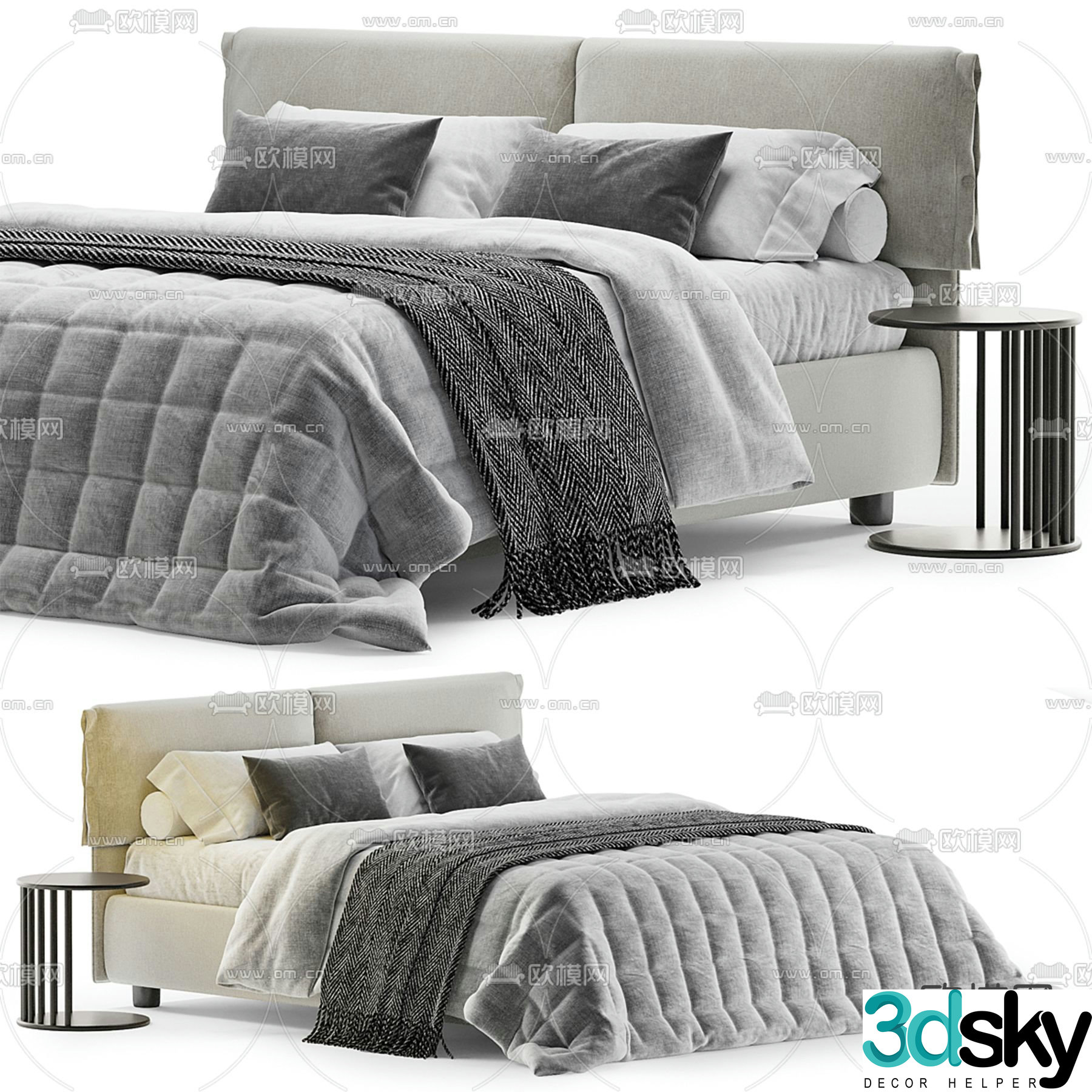 Fabric double bed 3d model