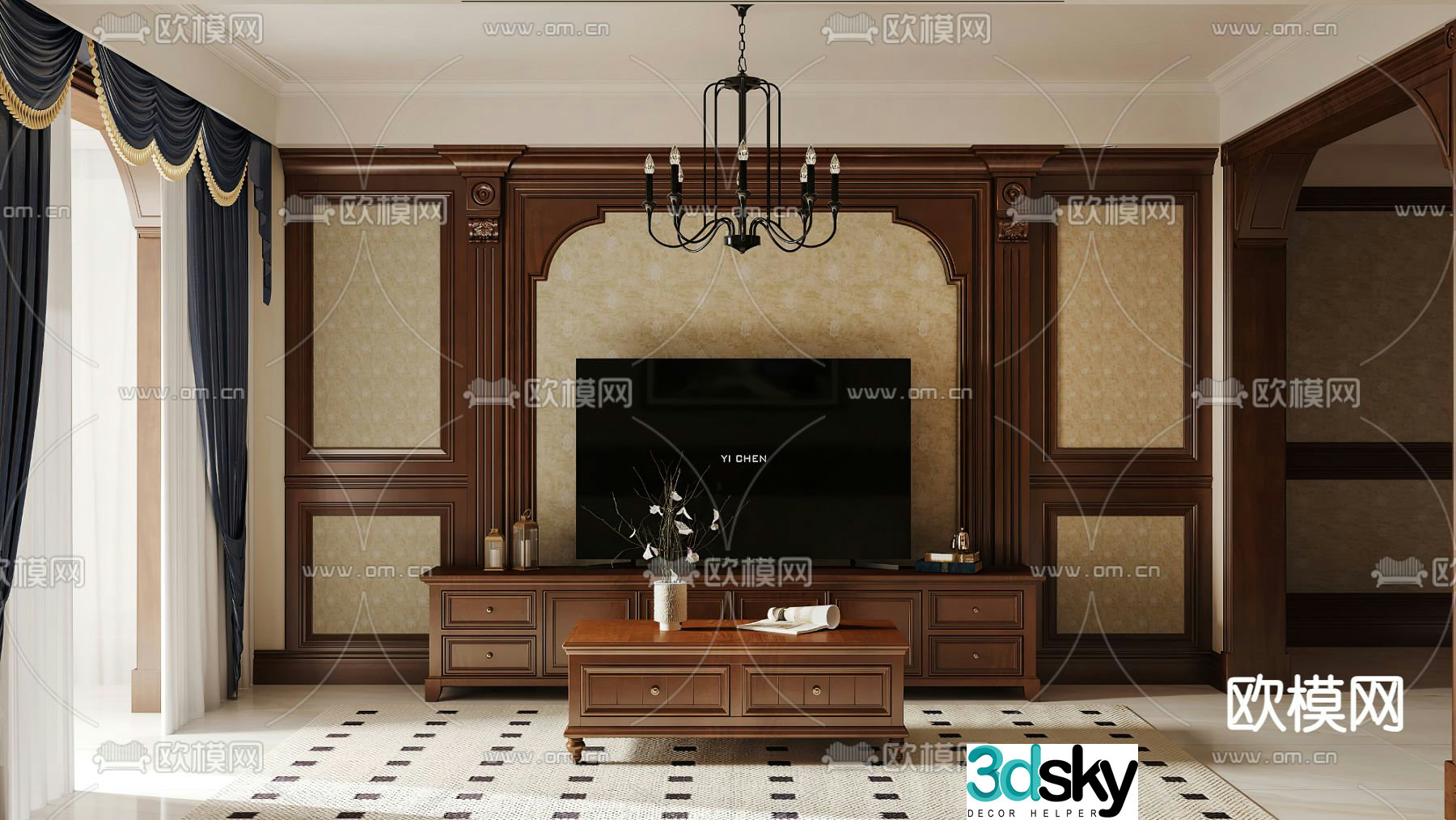 American TV cabinet TV background 3d model