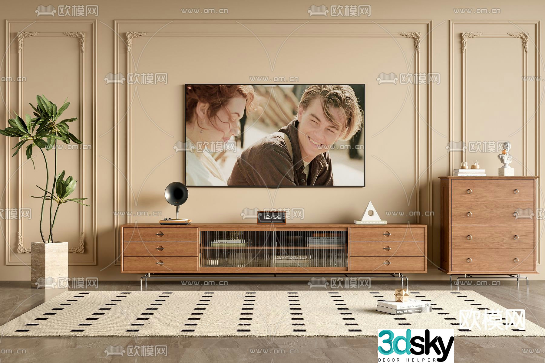 Medieval style TV cabinet side cabinet 3D model