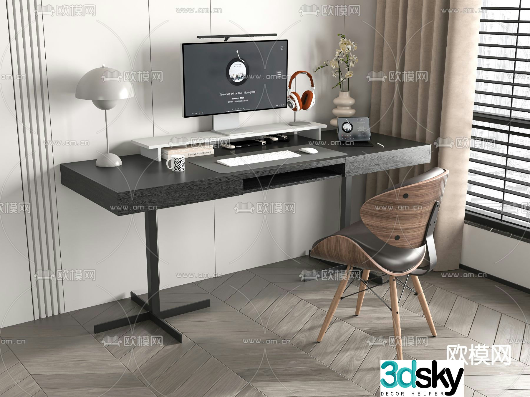 modern desk writing desk 3d model