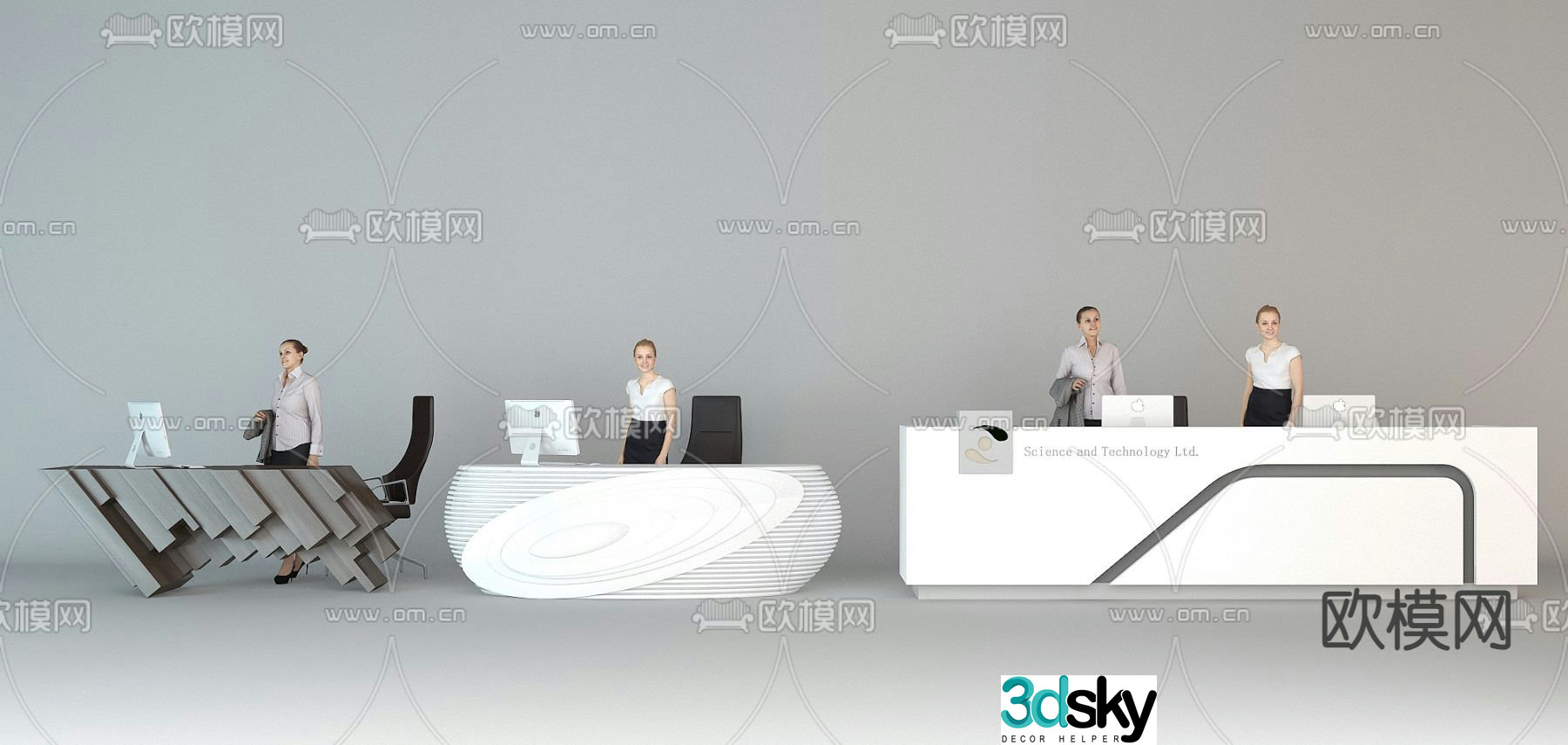 Modern front desk reception desk service desk 3d model