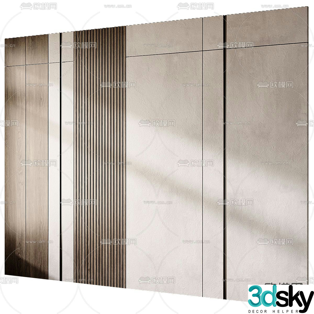 Solid wood wall panel background wall 3d model
