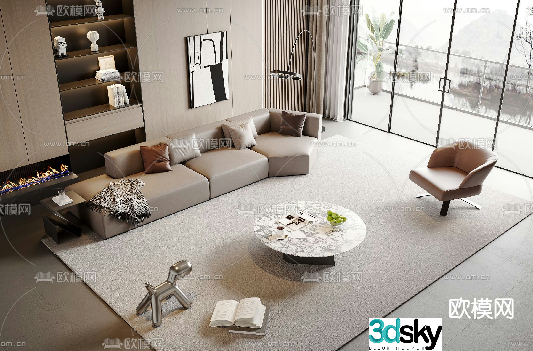 Upholstered sofa modular sofa 3d model