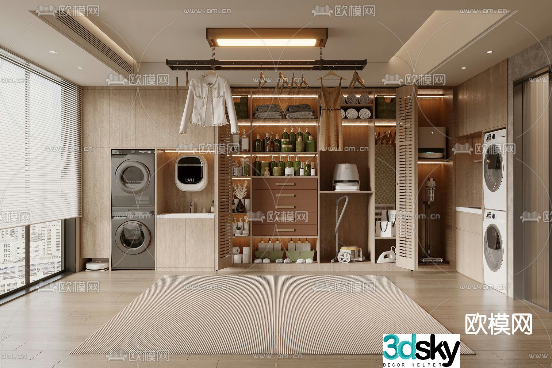 Balcony cabinet laundry room washing machine 3d model