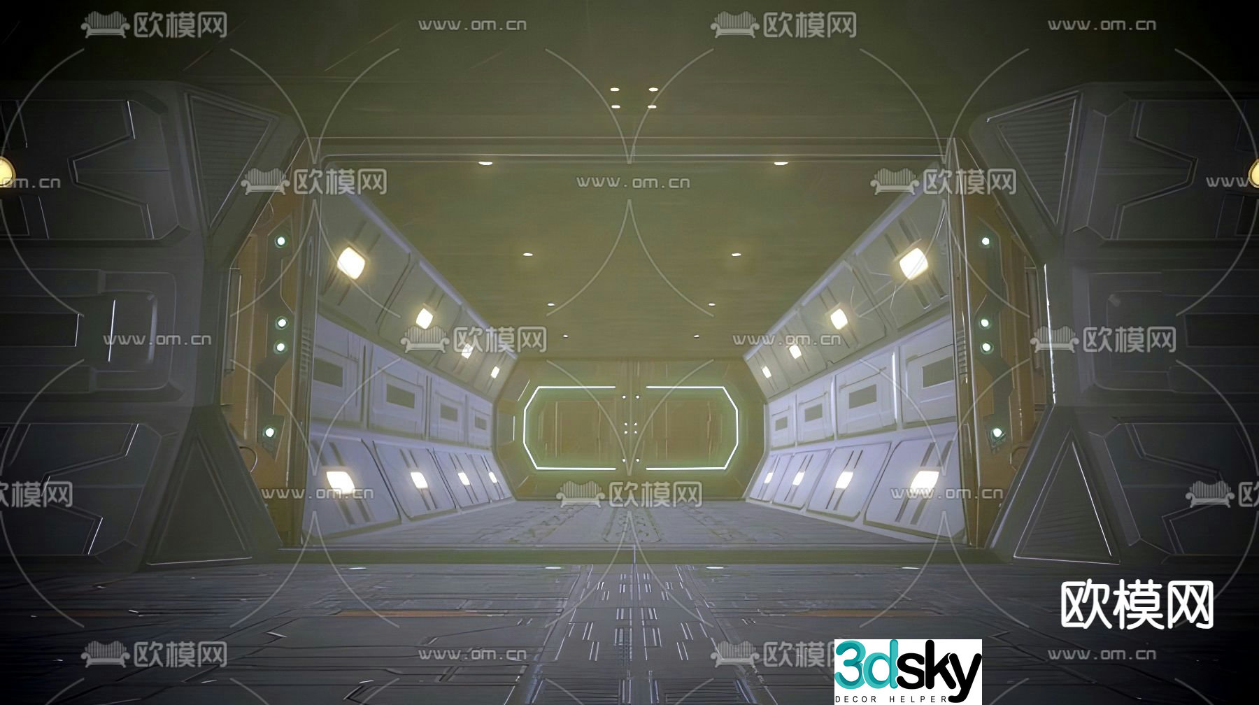 Sci-fi scene space station corridor 3d model