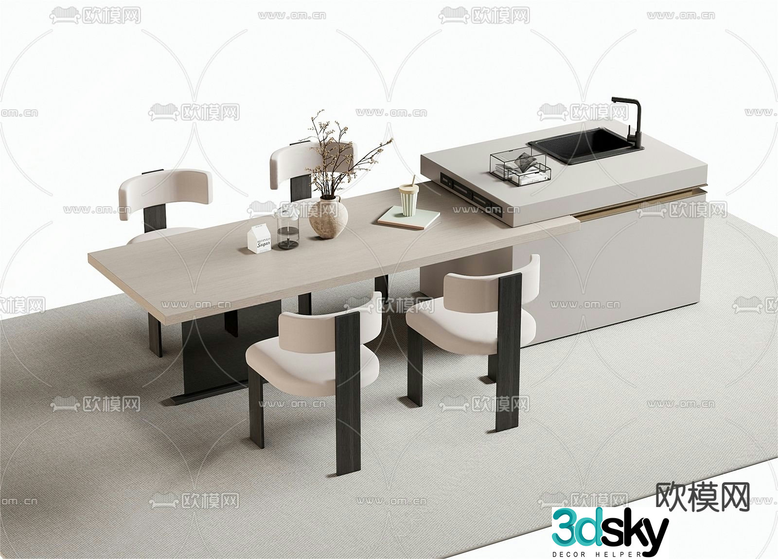 Western kitchen bar dining bar chair 3d model
