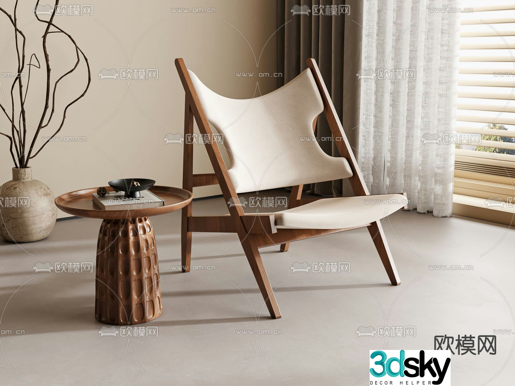 Wabi-sabi style leisure chair chair 3d model